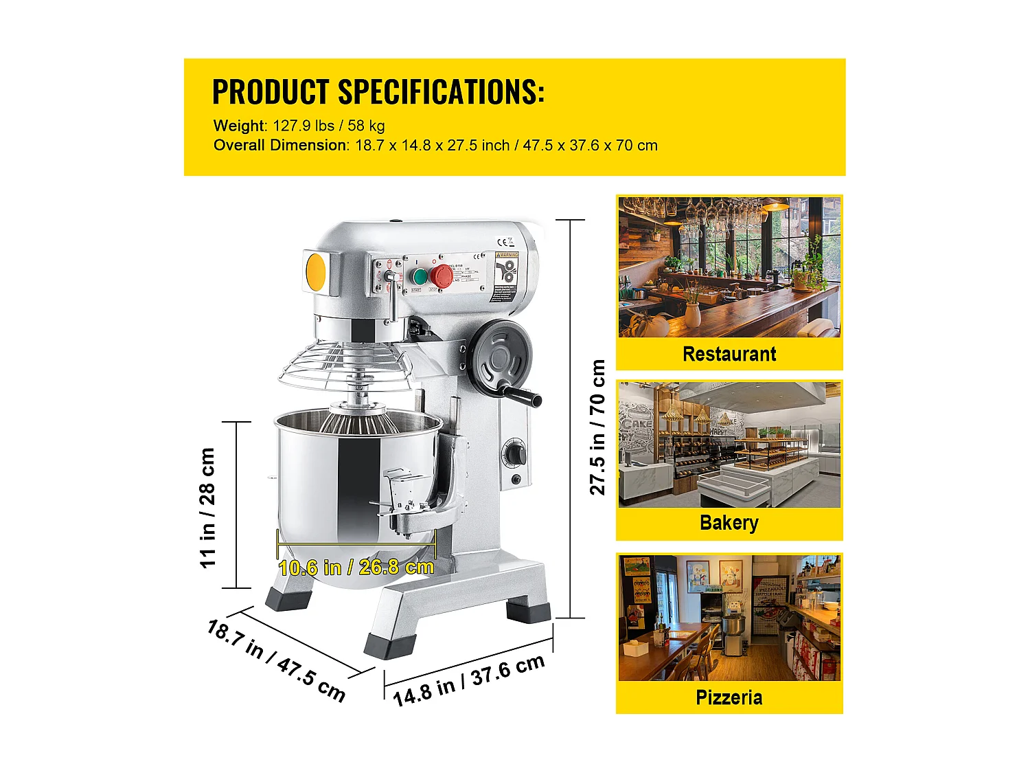 Mixer SucceBuy, Standmixer voor Zakelijk Gebruik, 14 L, 500 W, Zakelijk Elektrisch Mixer, met 3 Instelbare Snelheden