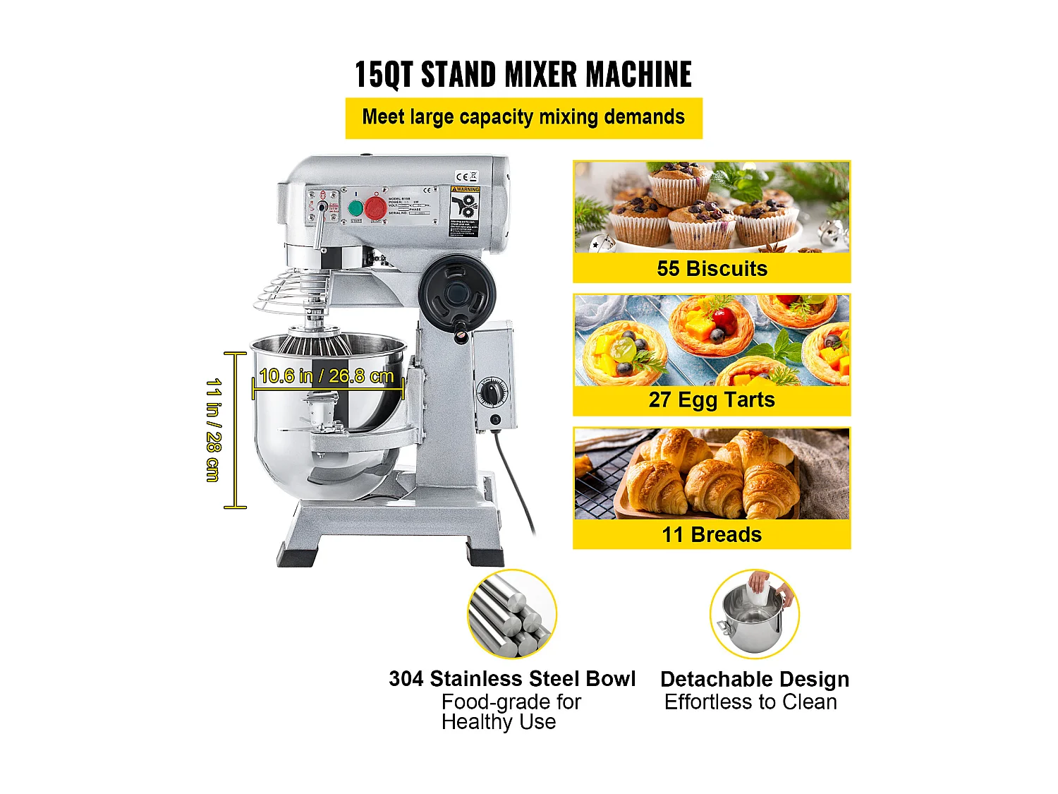 Mixer SucceBuy, Standmixer voor Zakelijk Gebruik, 14 L, 500 W, Zakelijk Elektrisch Mixer, met 3 Instelbare Snelheden