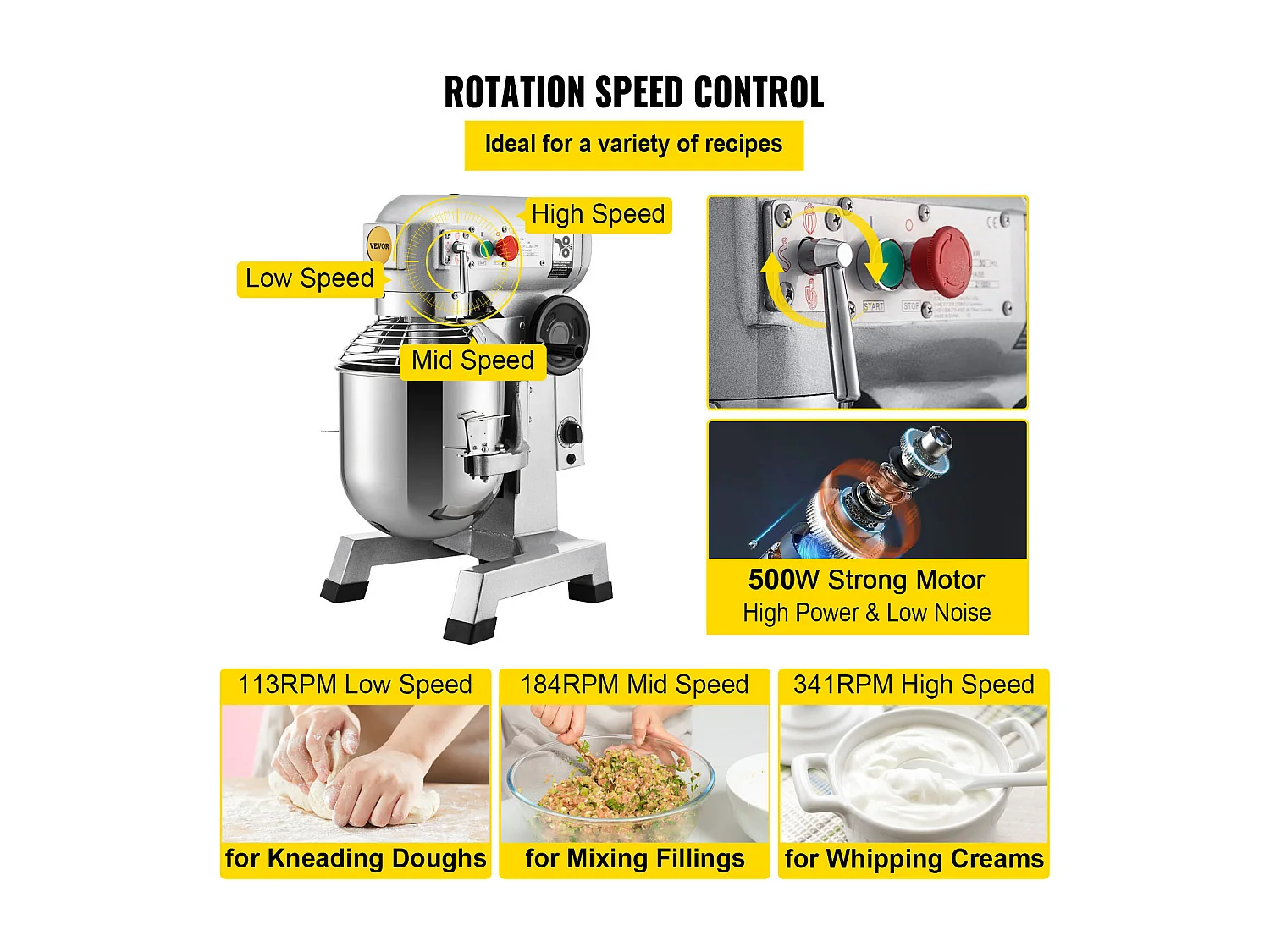 Mixer SucceBuy, Standmixer voor Zakelijk Gebruik, 14 L, 500 W, Zakelijk Elektrisch Mixer, met 3 Instelbare Snelheden