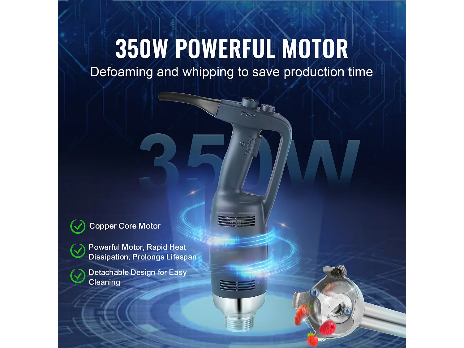 Mixeur Commercial SucceBuy, Mélangeur à Immersion, 350 W, 508 mm, Mélangeur à Main Robuste, avec Lame en Acier Inoxydable