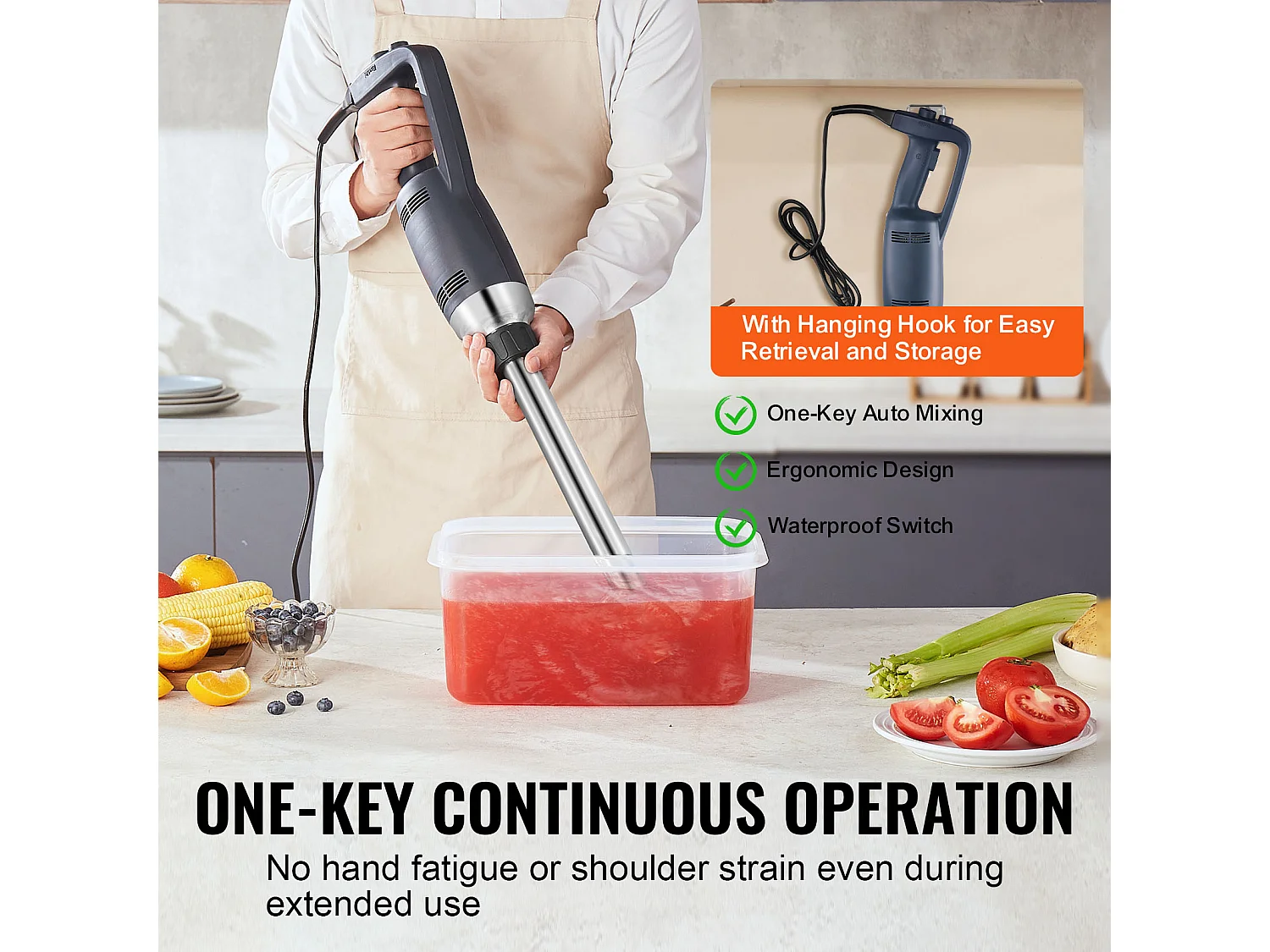 Mixeur Commercial SucceBuy, Mélangeur à Immersion, 350 W, 508 mm, Mélangeur à Main Robuste, avec Lame en Acier Inoxydable