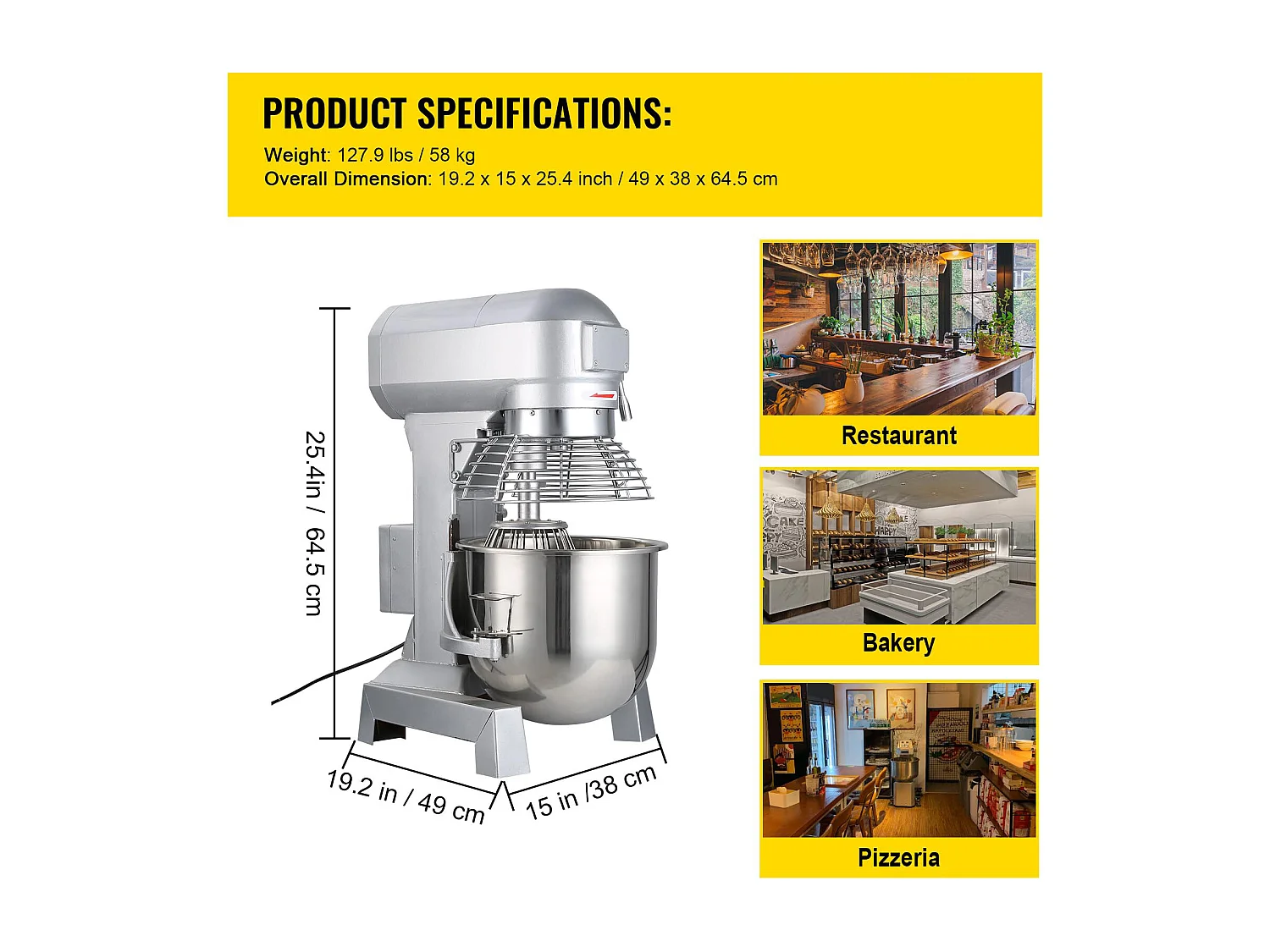 Misturador SucceBuy 14 L 600 W, Misturador sobre Base Robusta com 3 Velocidades para Alimentos e Massas