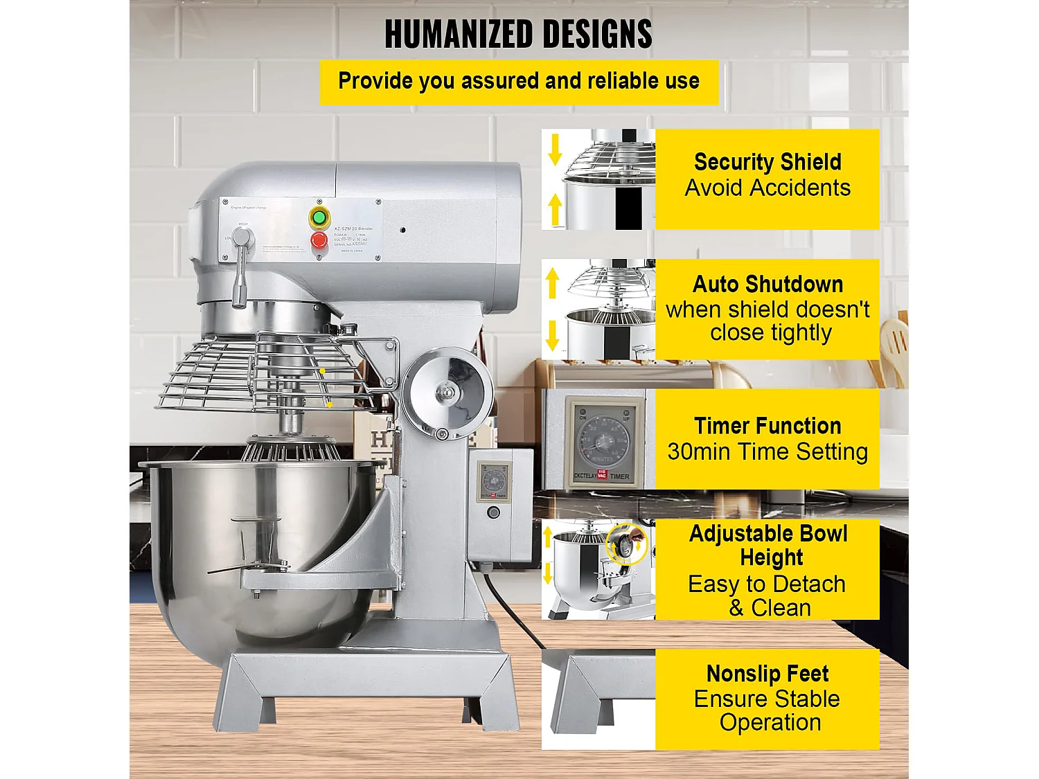Misturador SucceBuy 14 L 600 W, Misturador sobre Base Robusta com 3 Velocidades para Alimentos e Massas