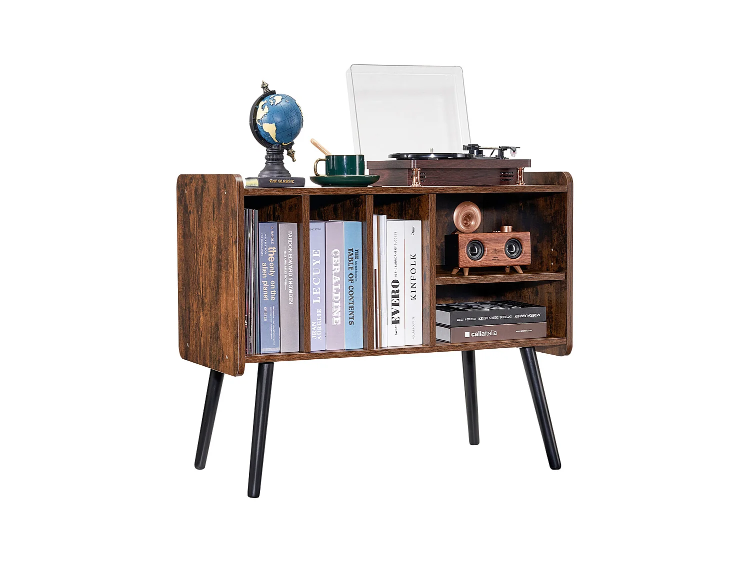 Meuble DVD SucceBuy Support pour Tourne-Disque 2 Niveaux 3 Armoires en Bois Marron