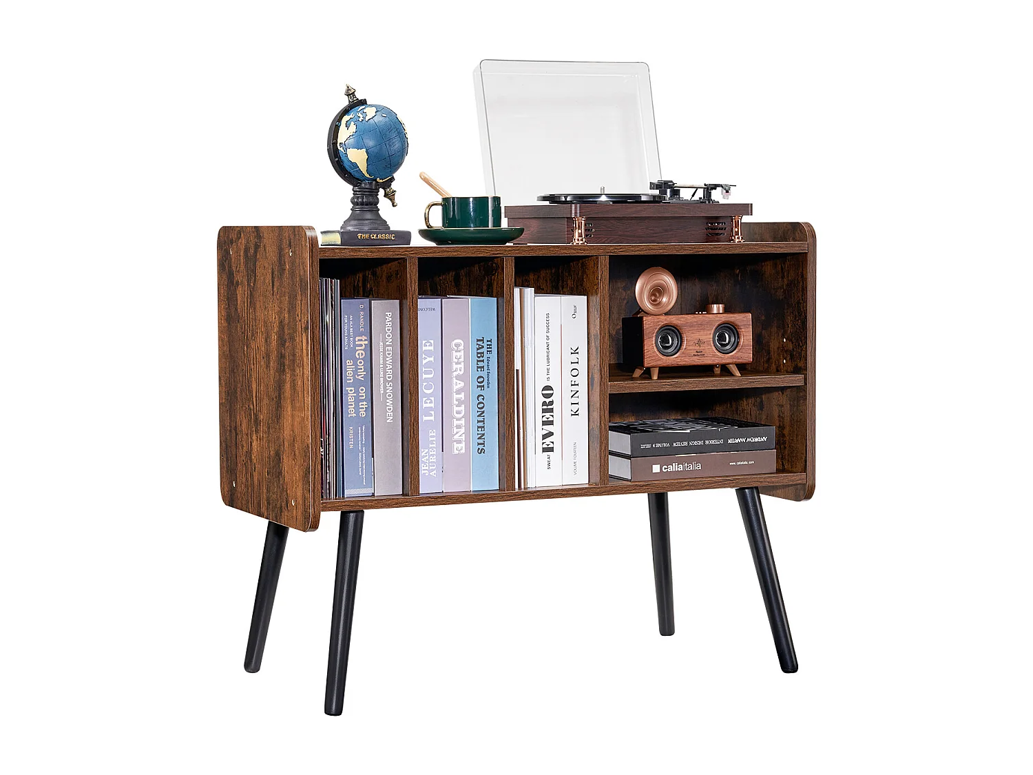 Meuble DVD SucceBuy Support pour Tourne-Disque 2 Niveaux 3 Armoires en Bois Marron