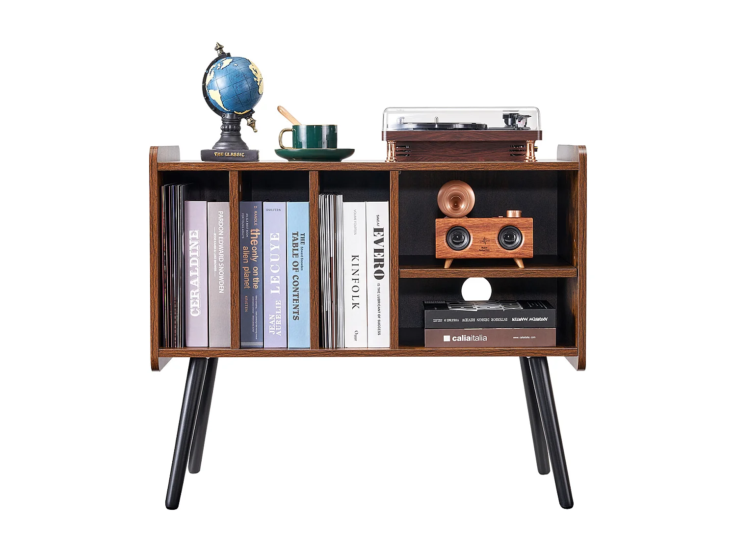 Meuble DVD SucceBuy Support pour Tourne-Disque 2 Niveaux 3 Armoires en Bois Marron