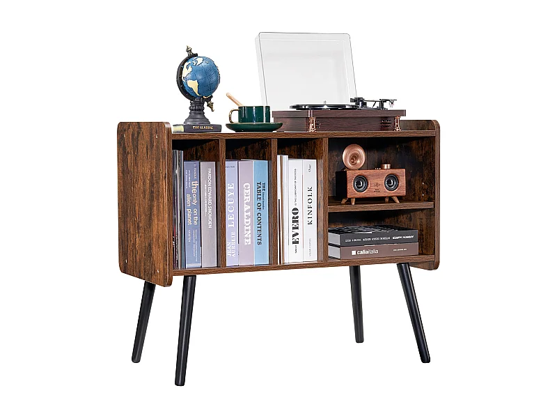 Meuble DVD SucceBuy Support pour Tourne-Disque 2 Niveaux 3 Armoires en Bois Marron