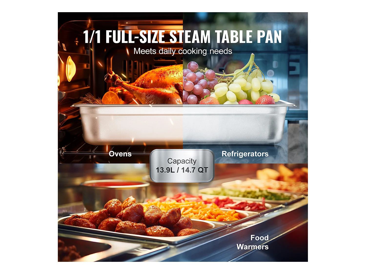 Plat SucceBuy Lot de 4 Casseroles d'H么tel de Taille Standard, Casserole Profonde en Acier Inoxydable de 10.16CM avec Couvercle