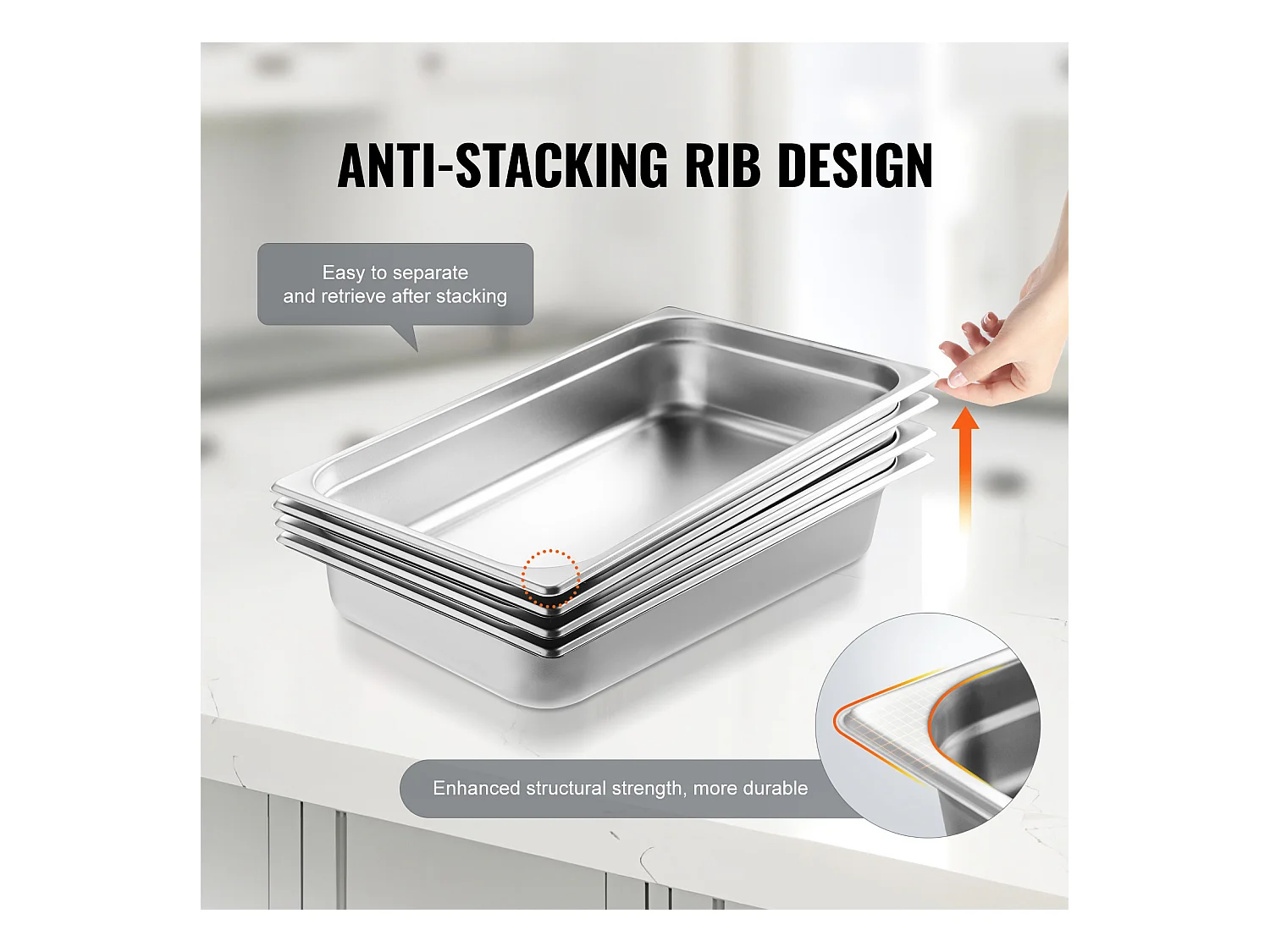 Plat SucceBuy Lot de 4 Casseroles d'H么tel de Taille Standard, Casserole Profonde en Acier Inoxydable de 10.16CM avec Couvercle