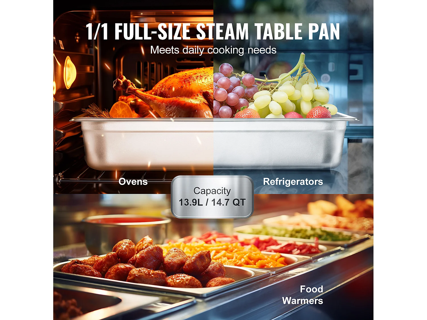 Plat SucceBuy Lot de 4 Casseroles d'H么tel de Taille Standard, Casserole Profonde en Acier Inoxydable de 10.16CM avec Couvercle