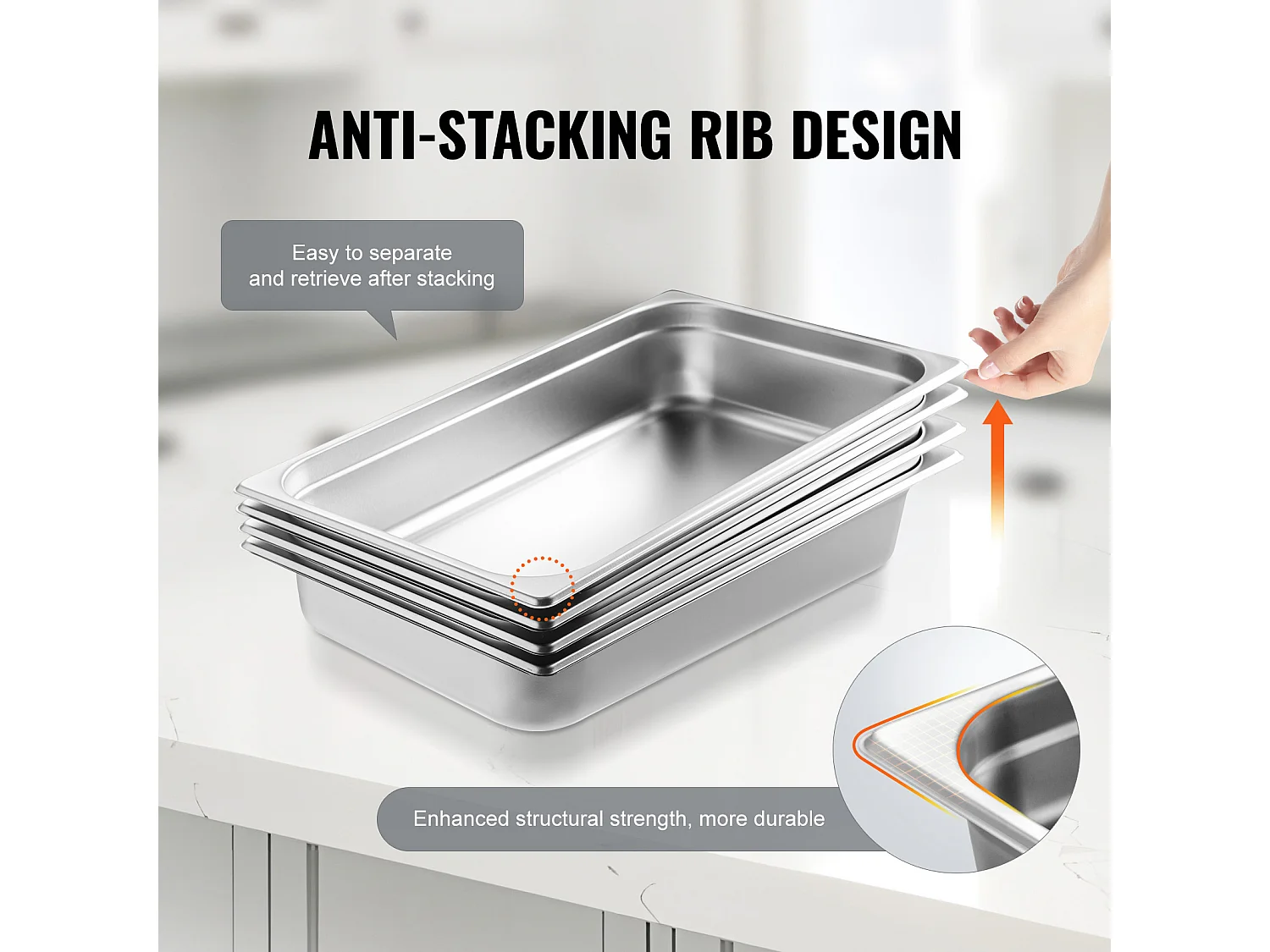 Plat SucceBuy Lot de 4 Casseroles d'H么tel de Taille Standard, Casserole Profonde en Acier Inoxydable de 10.16CM avec Couvercle