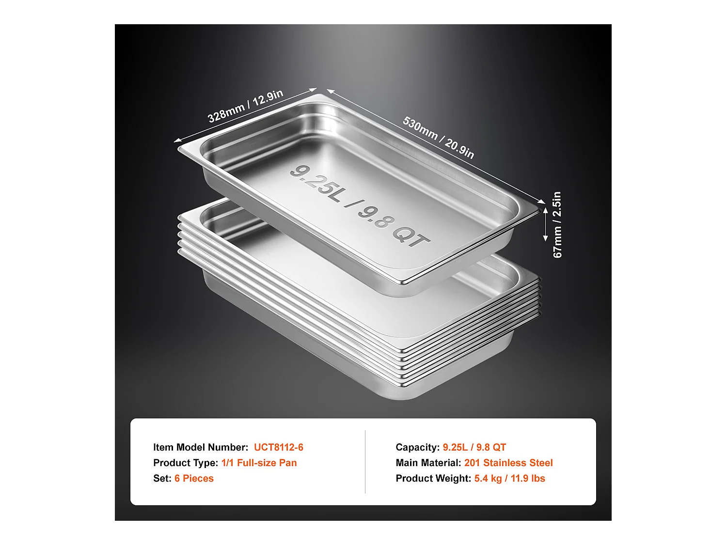 Plat SucceBuy Lot de 6 Poêles à Vapeur pour Hôtel, en Acier Inoxydable, de 6.3 cm de Profondeur, pour Une Utilisation Industrielle et Scientifique
