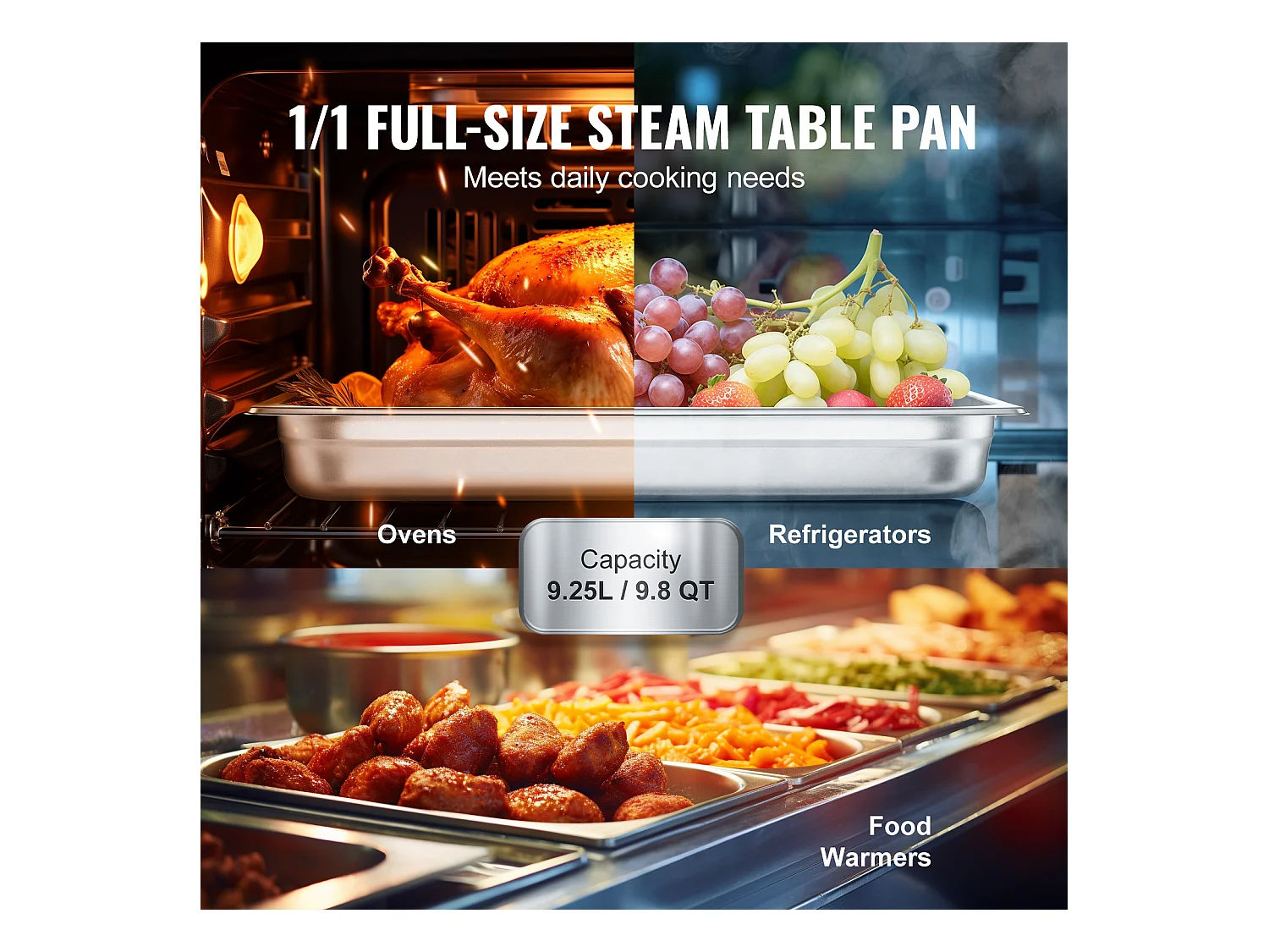 Plat SucceBuy Lot de 6 Poêles à Vapeur pour Hôtel, en Acier Inoxydable, de 6.3 cm de Profondeur, pour Une Utilisation Industrielle et Scientifique