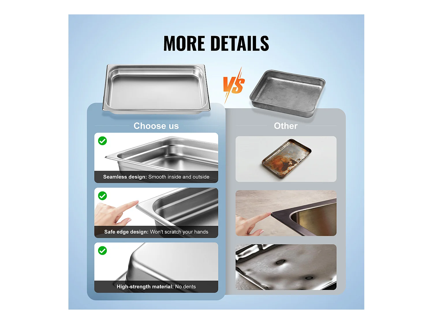 Plat SucceBuy Lot de 6 Poêles à Vapeur pour Hôtel, en Acier Inoxydable, de 6.3 cm de Profondeur, pour Une Utilisation Industrielle et Scientifique