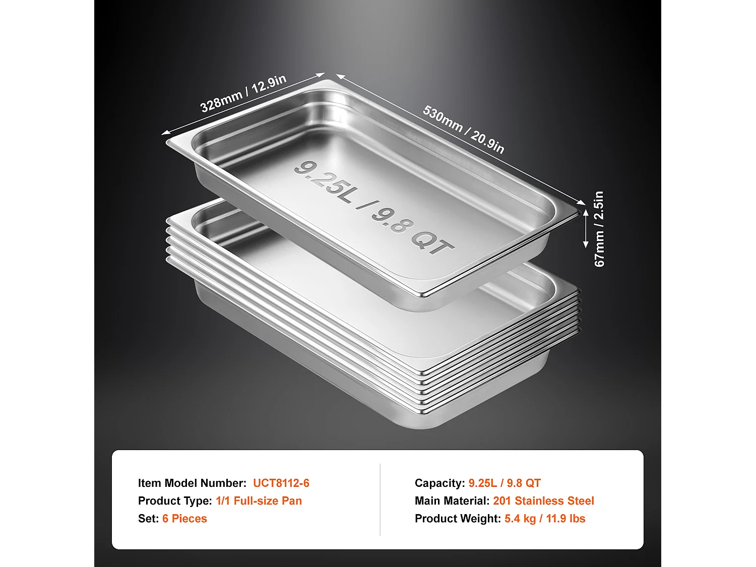 Plat SucceBuy Lot de 6 Poêles à Vapeur pour Hôtel, en Acier Inoxydable, de 6.3 cm de Profondeur, pour Une Utilisation Industrielle et Scientifique