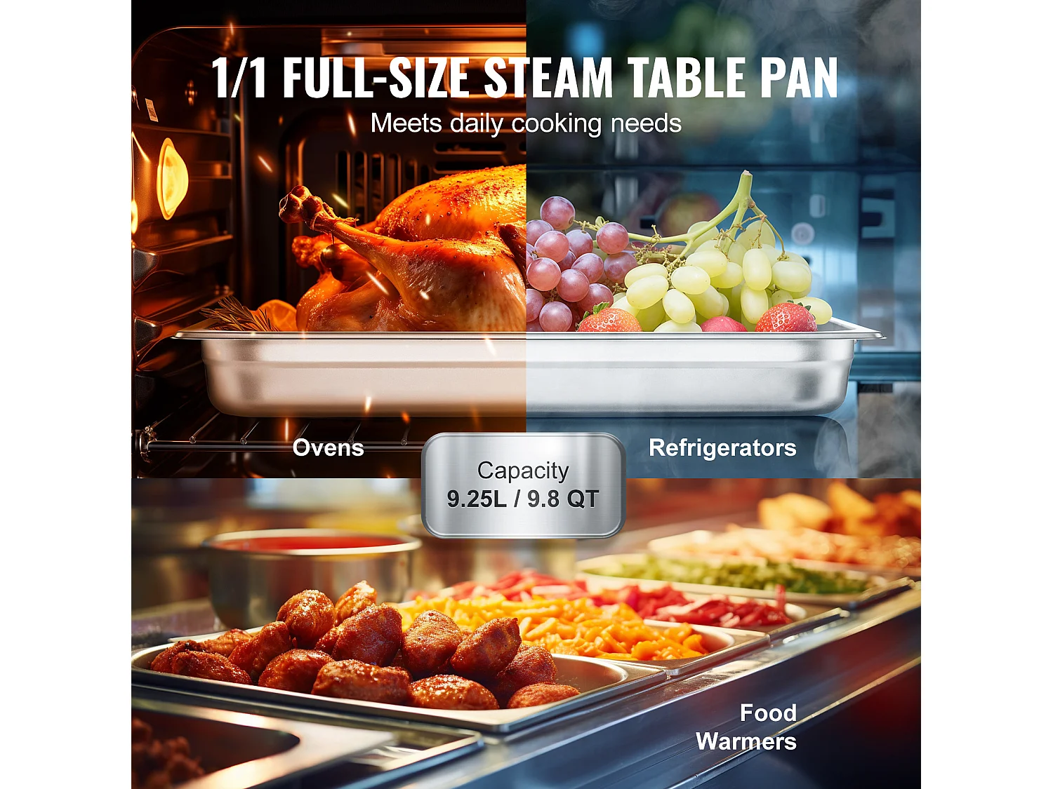 Plat SucceBuy Lot de 6 Poêles à Vapeur pour Hôtel, en Acier Inoxydable, de 6.3 cm de Profondeur, pour Une Utilisation Industrielle et Scientifique