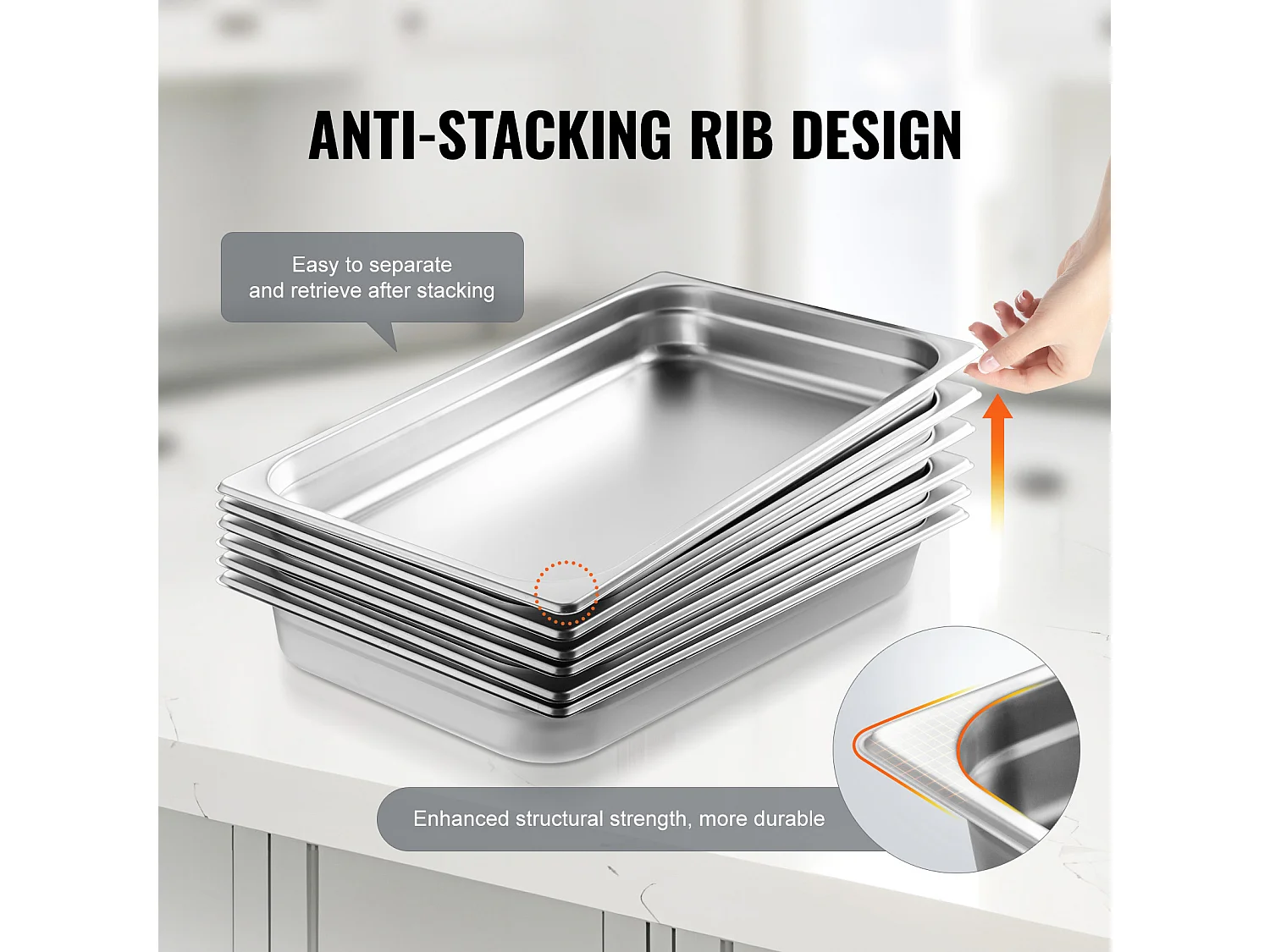 Plat SucceBuy Lot de 6 Poêles à Vapeur pour Hôtel, en Acier Inoxydable, de 6.3 cm de Profondeur, pour Une Utilisation Industrielle et Scientifique