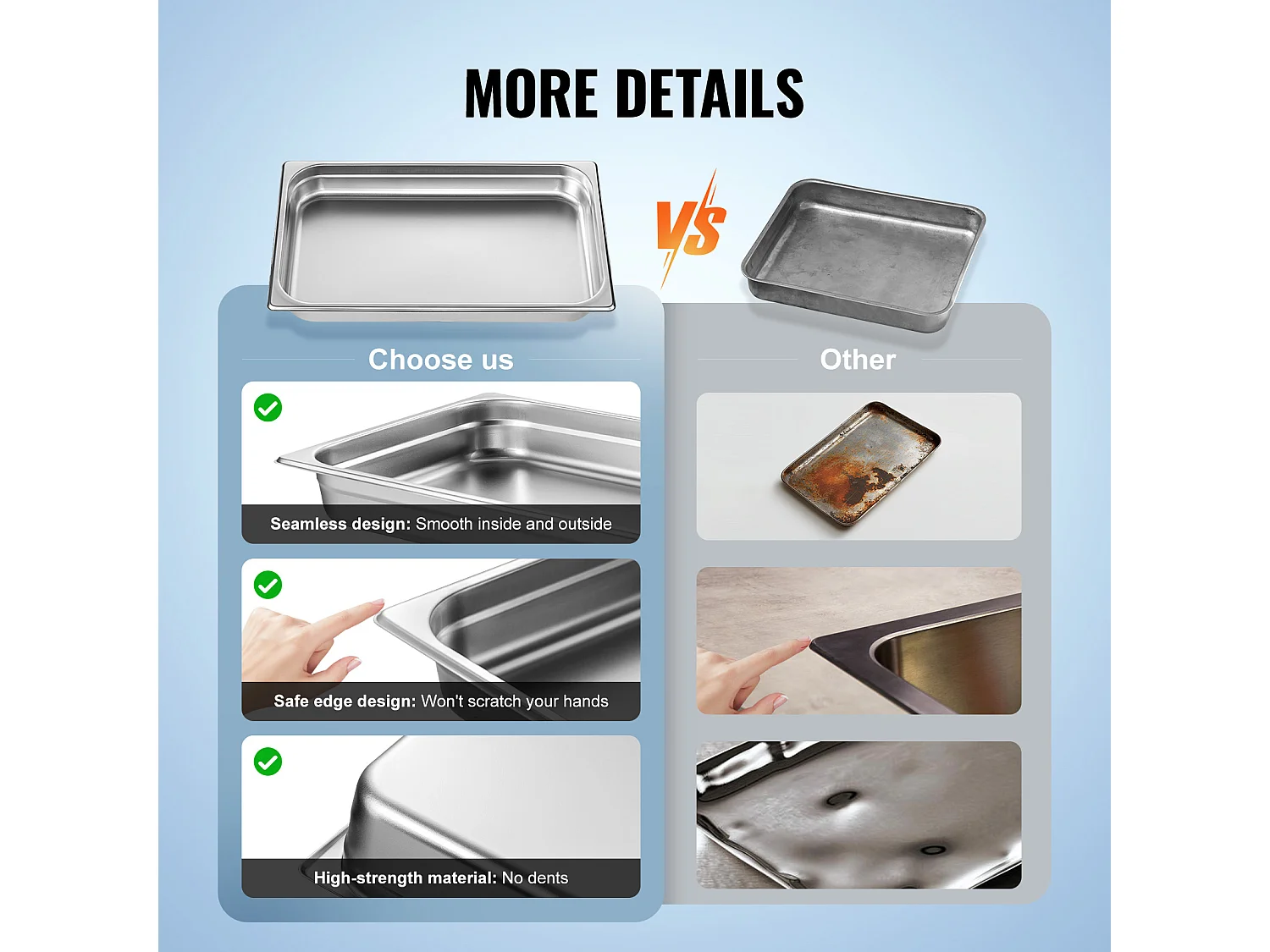 Plat SucceBuy Lot de 6 Poêles à Vapeur pour Hôtel, en Acier Inoxydable, de 6.3 cm de Profondeur, pour Une Utilisation Industrielle et Scientifique