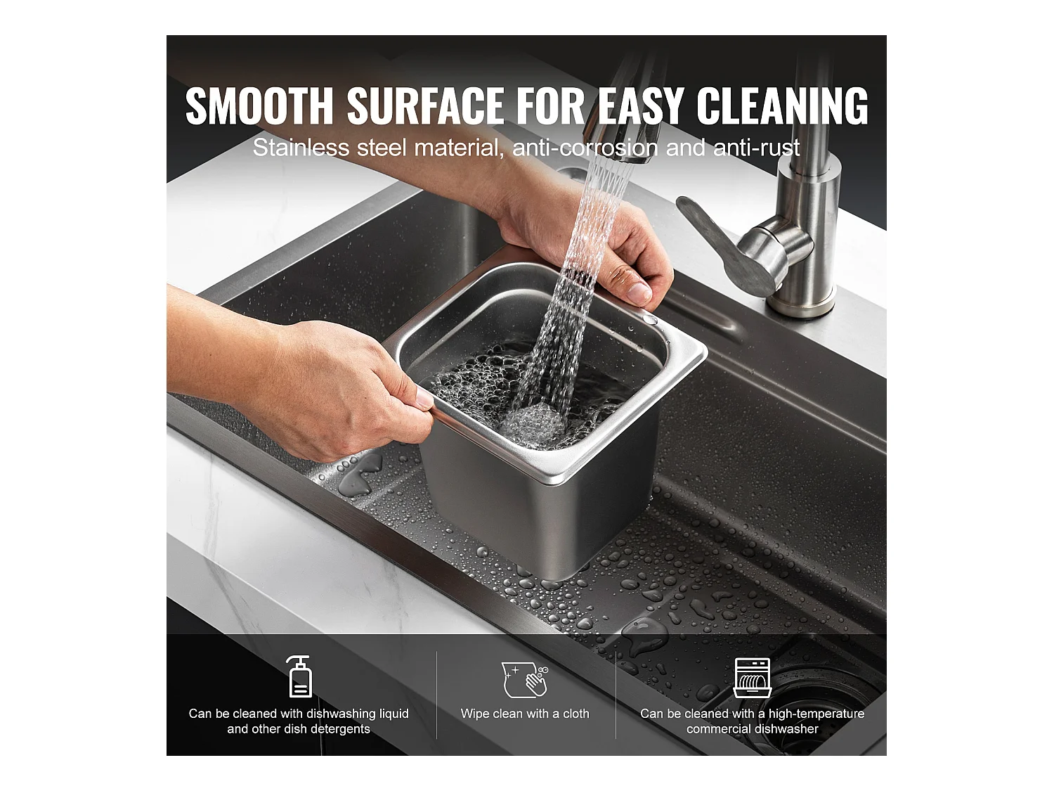 Plat SucceBuy Lot de 6 Casseroles d'Hôtel de Taille 1/6, Casserole Profonde en Acier Inoxydable de 15.24CM pour Table à Vapeur