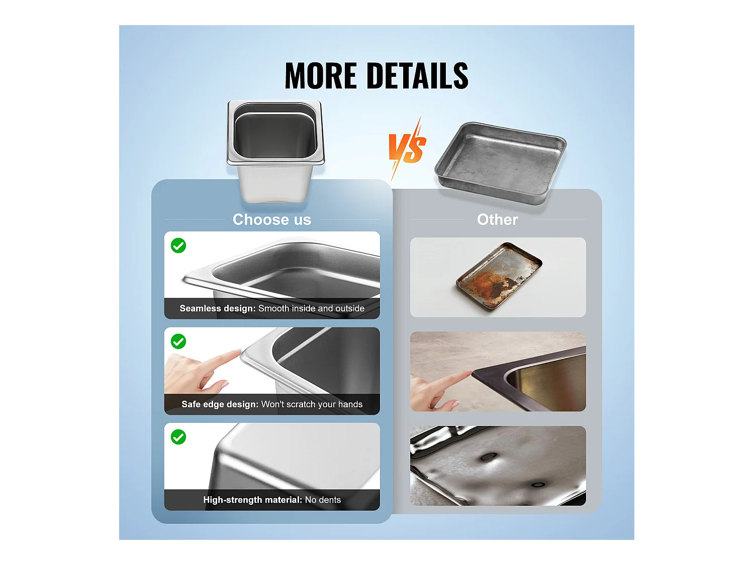 Plat SucceBuy Lot de 6 Casseroles d'Hôtel de Taille 1/6, Casserole Profonde en Acier Inoxydable de 15.24CM pour Table à Vapeur