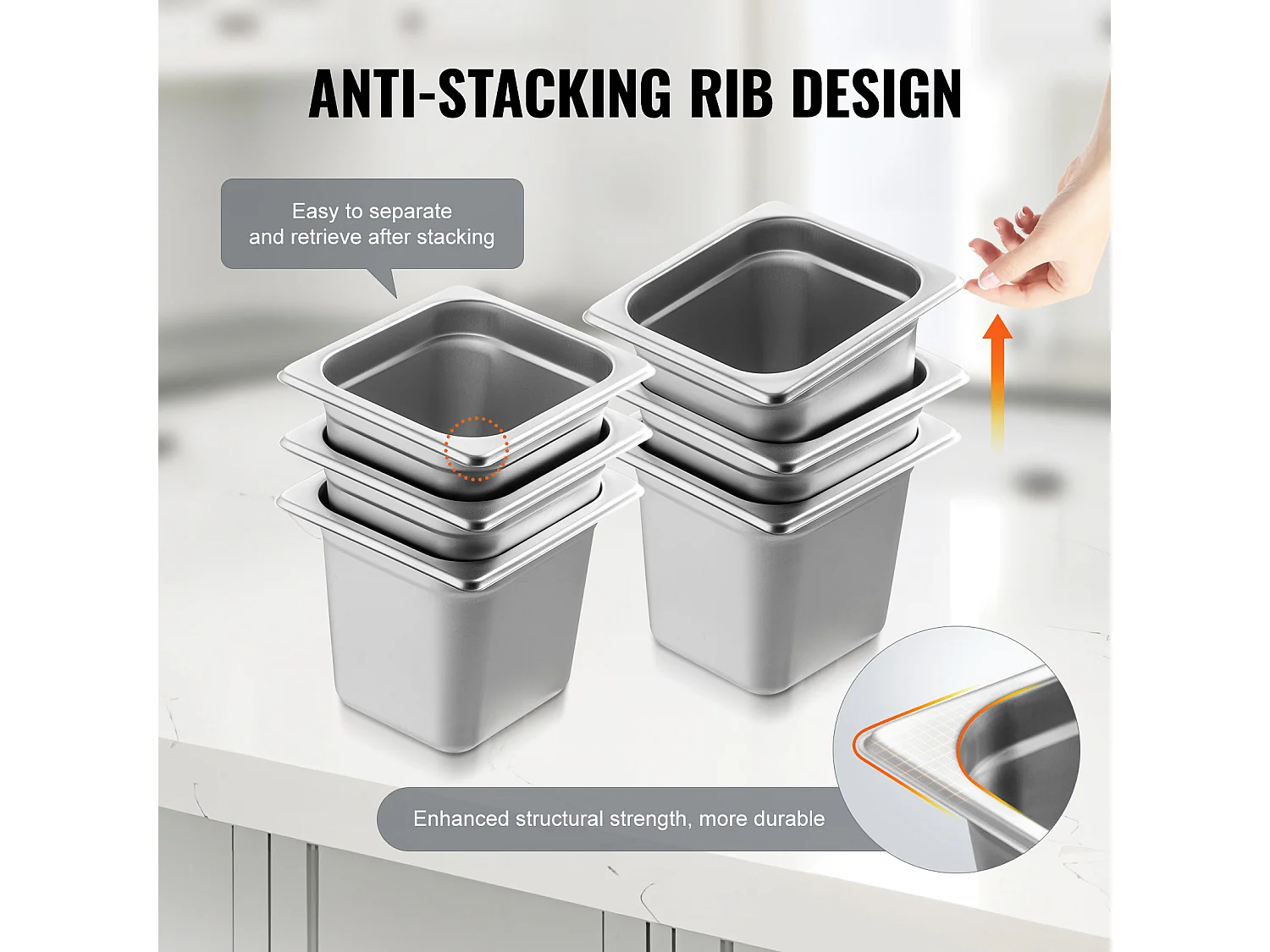 Plat SucceBuy Lot de 6 Casseroles d'Hôtel de Taille 1/6, Casserole Profonde en Acier Inoxydable de 15.24CM pour Table à Vapeur