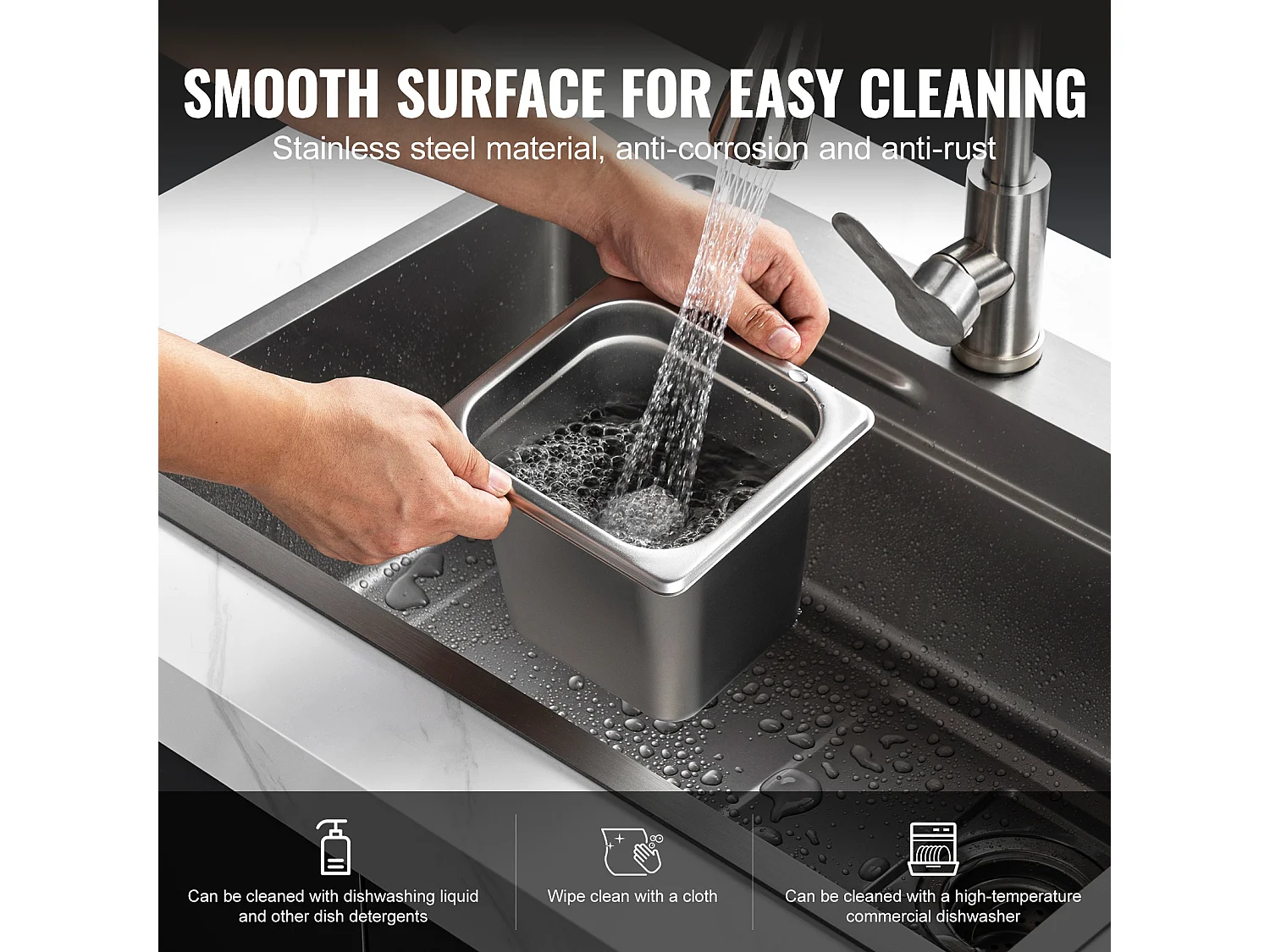 Plat SucceBuy Lot de 6 Casseroles d'Hôtel de Taille 1/6, Casserole Profonde en Acier Inoxydable de 15.24CM pour Table à Vapeur