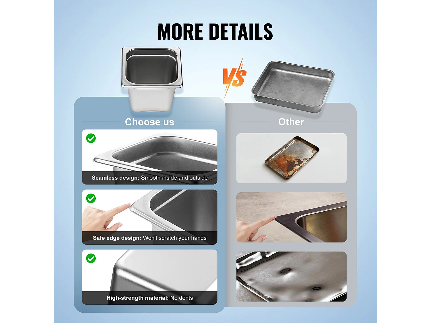 Plat SucceBuy Lot de 6 Casseroles d'Hôtel de Taille 1/6, Casserole Profonde en Acier Inoxydable de 15.24CM pour Table à Vapeur