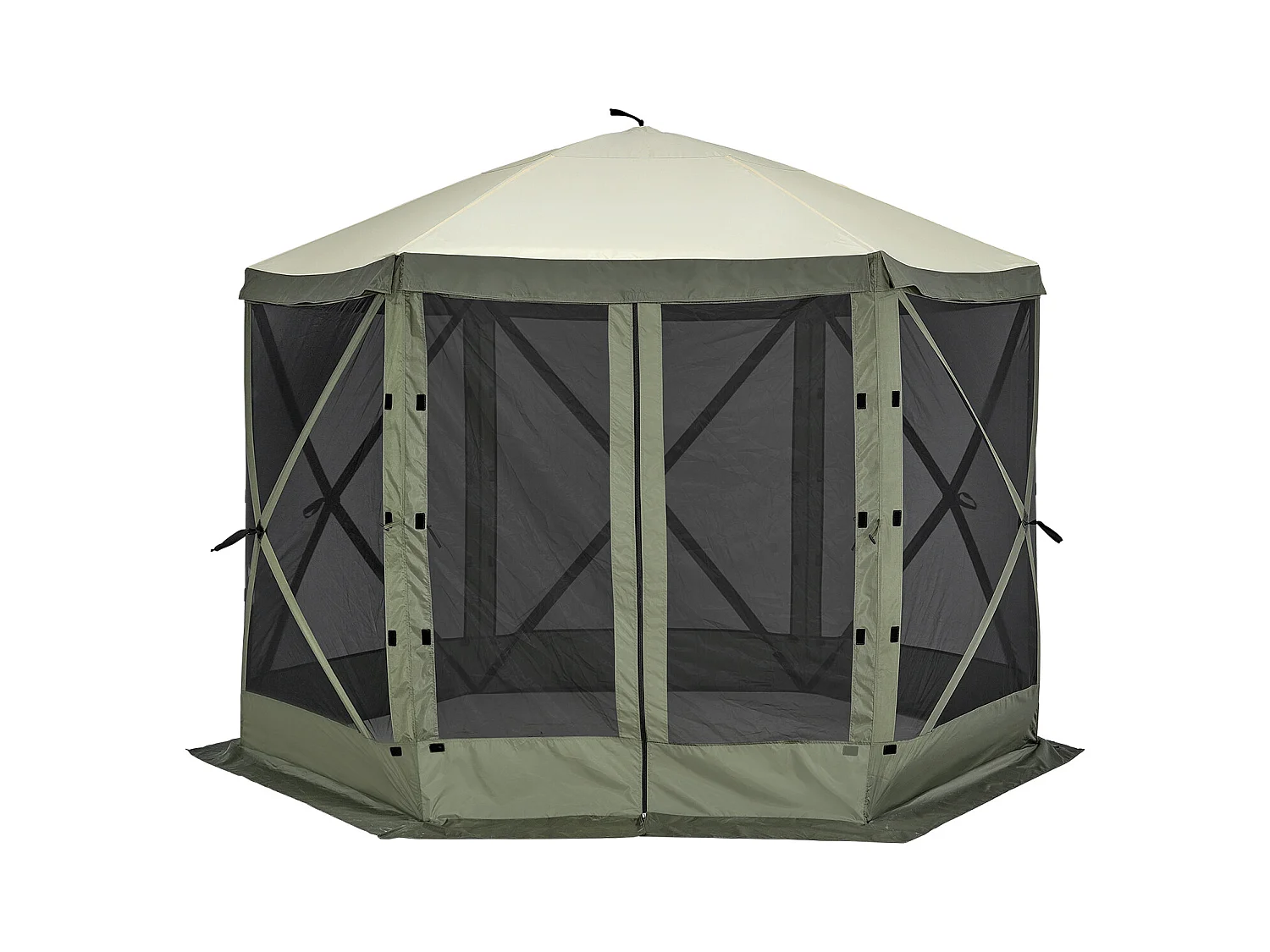 Tonnelle SucceBuy Tente de Tonnelle Pop-Up, Abri Solaire à 6 Côtés avec 6 Panneaux D'intimité et Fenêtres, 305 x 305 Cm avec Moustiquaire, Vert Armée