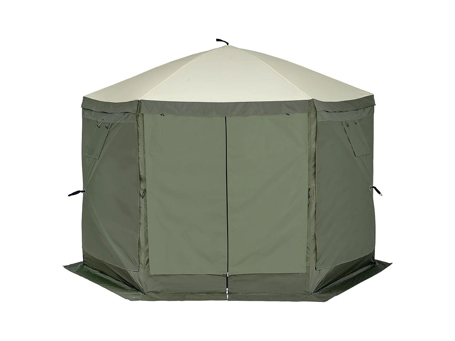 Tonnelle SucceBuy Tente de Tonnelle Pop-Up, Abri Solaire à 6 Côtés avec 6 Panneaux D'intimité et Fenêtres, 305 x 305 Cm avec Moustiquaire, Vert Armée