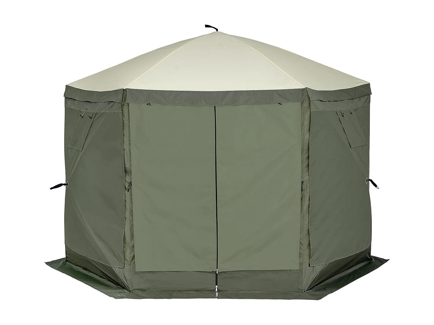 Tonnelle SucceBuy Tente de Tonnelle Pop-Up, Abri Solaire à 6 Côtés avec 6 Panneaux D'intimité et Fenêtres, 305 x 305 Cm avec Moustiquaire, Vert Armée