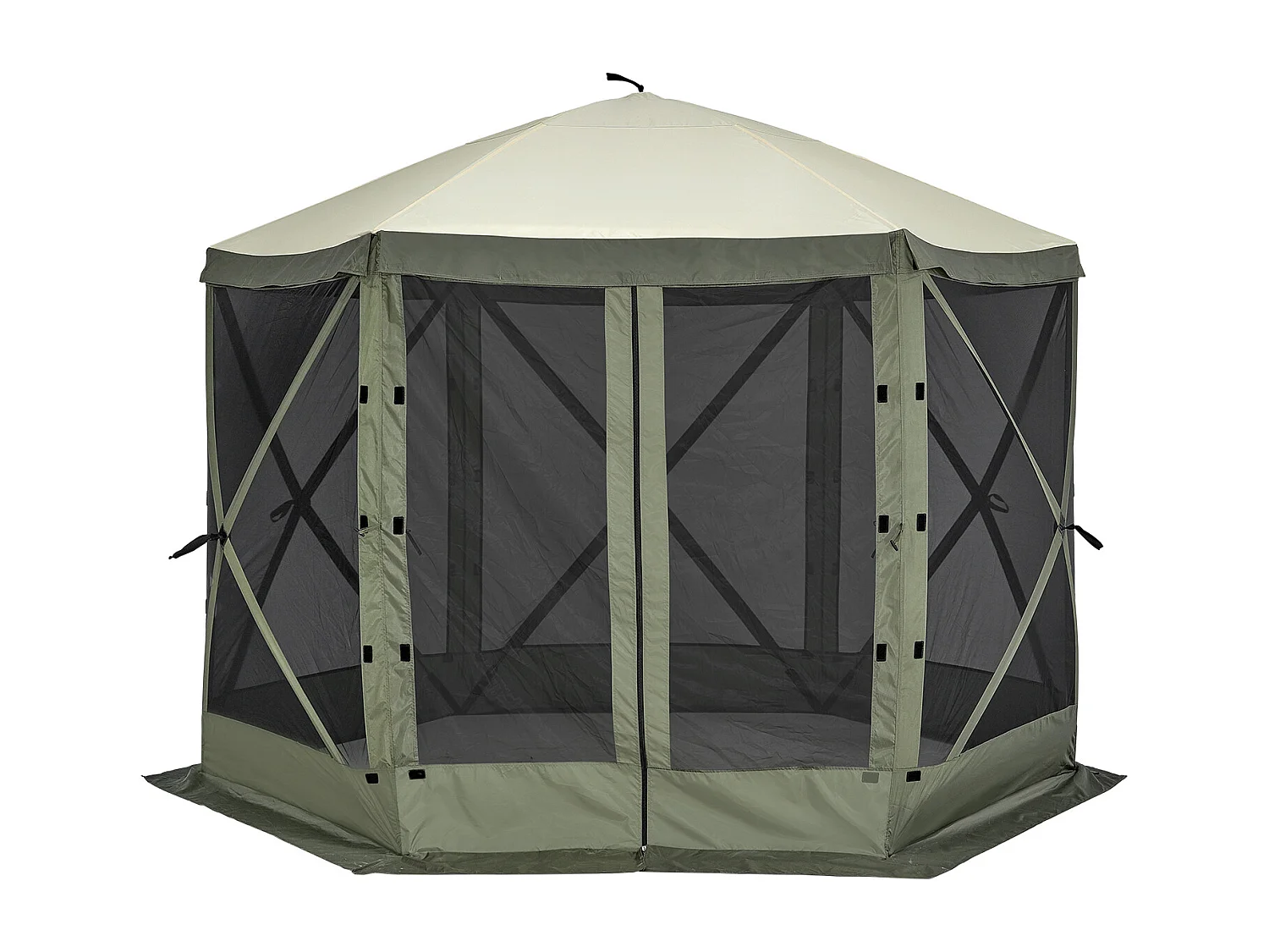 Tonnelle SucceBuy Tente de Tonnelle Pop-Up, Abri Solaire à 6 Côtés avec 6 Panneaux D'intimité et Fenêtres, 305 x 305 Cm avec Moustiquaire, Vert Armée