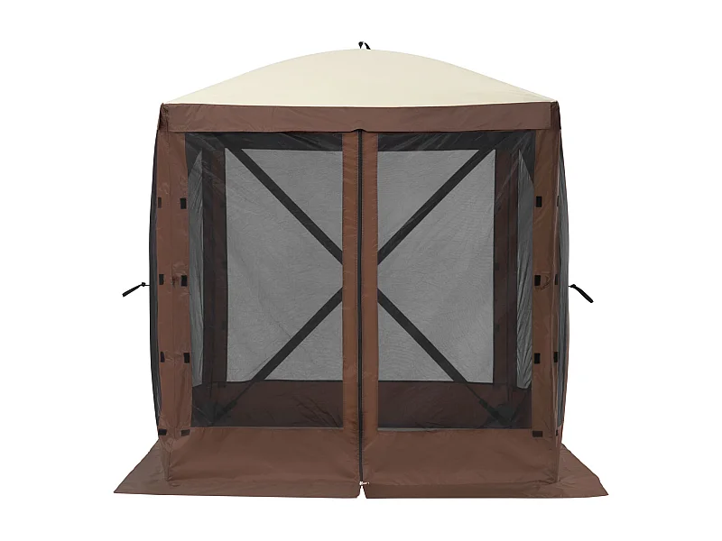 Tent SucceBuy Pop-Up Gazebo Tent, Vierzijdige Zonneluifel met Privacypanelen en Ramen, 1,8 x 1,8 M met Klamboe, Bruin