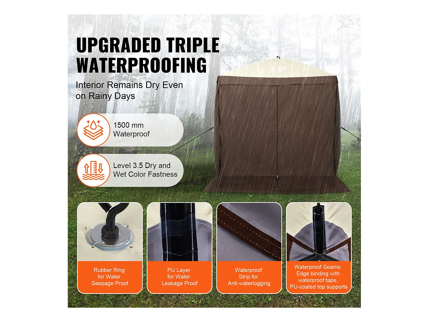 Carpa SucceBuy Carpa Plegable, Refugio Solar de 4 Lados con Paneles de Privacidad y Ventanas, 1,8 x 1,8 M con Mosquitera, Color Marrón