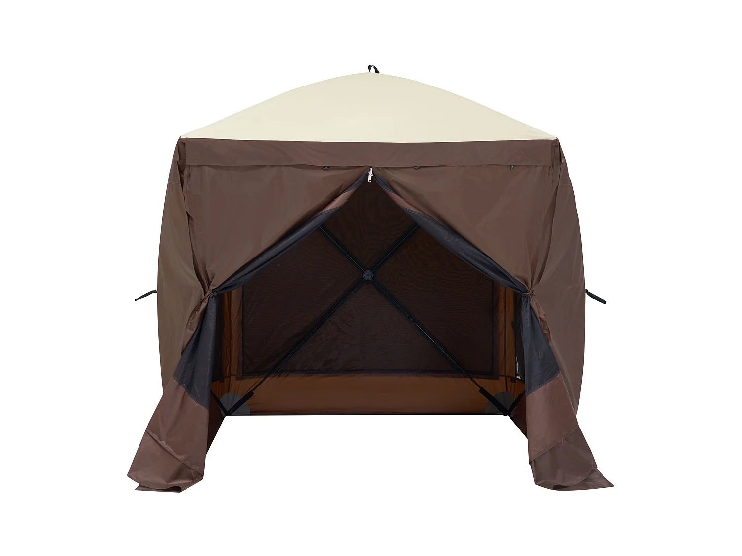 Carpa SucceBuy Carpa Plegable, Refugio Solar de 4 Lados con Paneles de Privacidad y Ventanas, 1,8 x 1,8 M con Mosquitera, Color Marrón