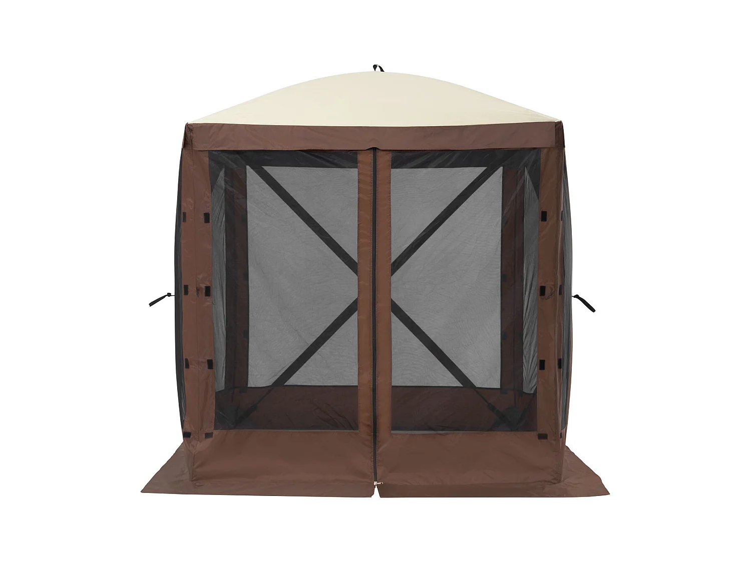 Tonnelle SucceBuy Tente Tonnelle Escamotable, Abri Solaire à 4 Côtés avec Panneaux D'intimité et Fenêtres, 1,8 x 1,8 M avec Moustiquaire, Marron