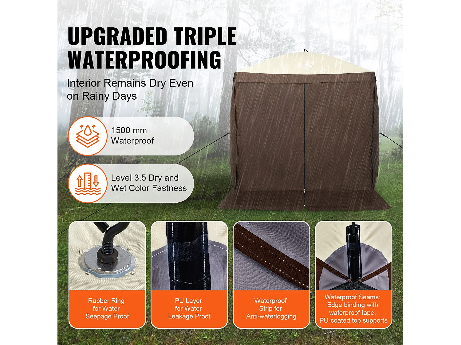 Tonnelle SucceBuy Tente Tonnelle Escamotable, Abri Solaire à 4 Côtés avec Panneaux D'intimité et Fenêtres, 1,8 x 1,8 M avec Moustiquaire, Marron