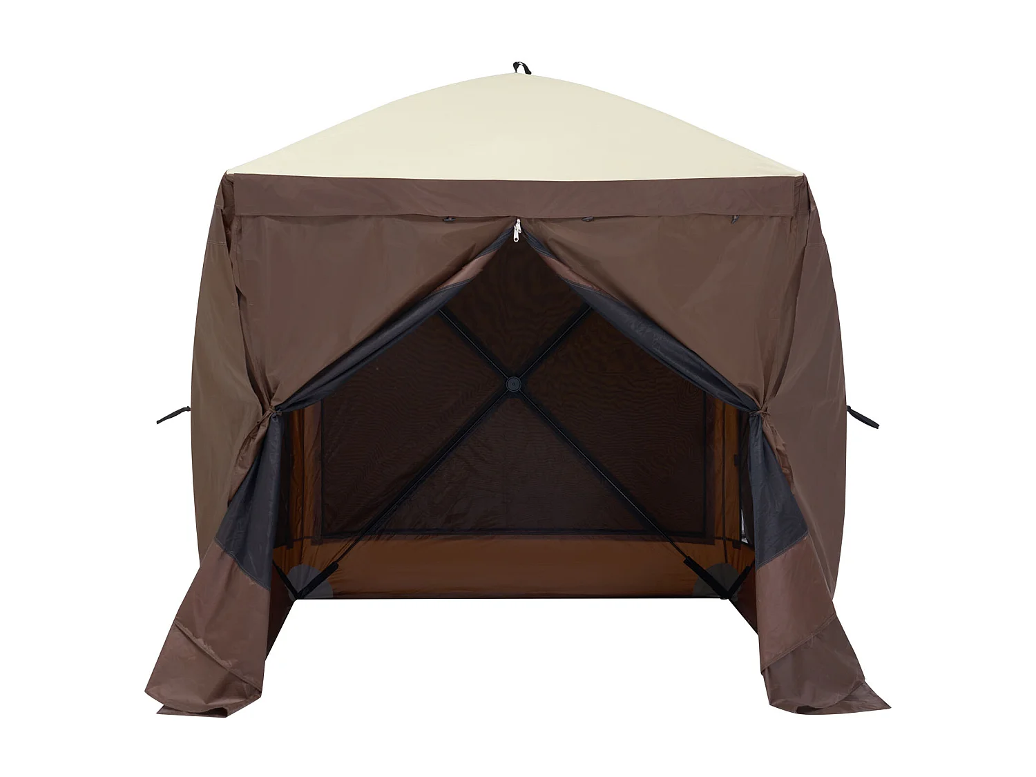 Tonnelle SucceBuy Tente Tonnelle Escamotable, Abri Solaire à 4 Côtés avec Panneaux D'intimité et Fenêtres, 1,8 x 1,8 M avec Moustiquaire, Marron