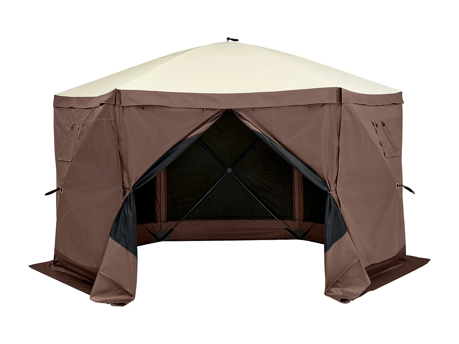 Tonnelle SucceBuy Tente Tonnelle Escamotable,Abri Solaire à 6 Côtés avec Panneaux D'intimité Amovibles et Fenêtres en Maille, 350.5 x 350.5 Cm