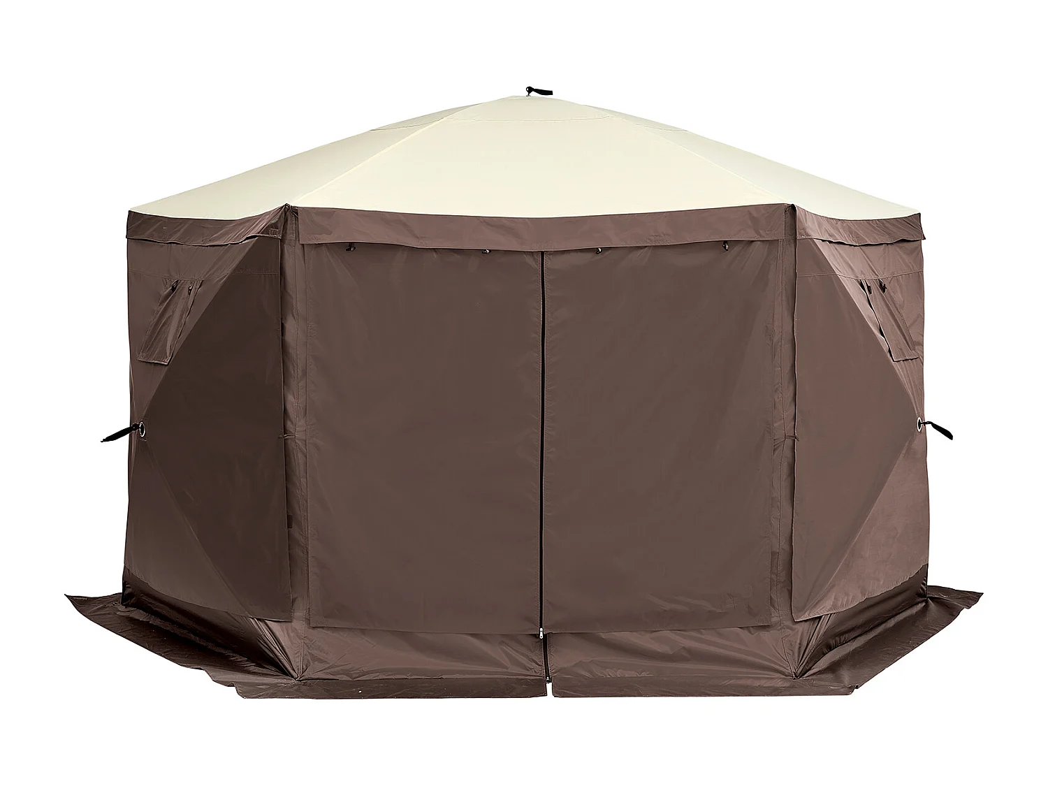 Tonnelle SucceBuy Tente Tonnelle Escamotable,Abri Solaire à 6 Côtés avec Panneaux D'intimité Amovibles et Fenêtres en Maille, 350.5 x 350.5 Cm