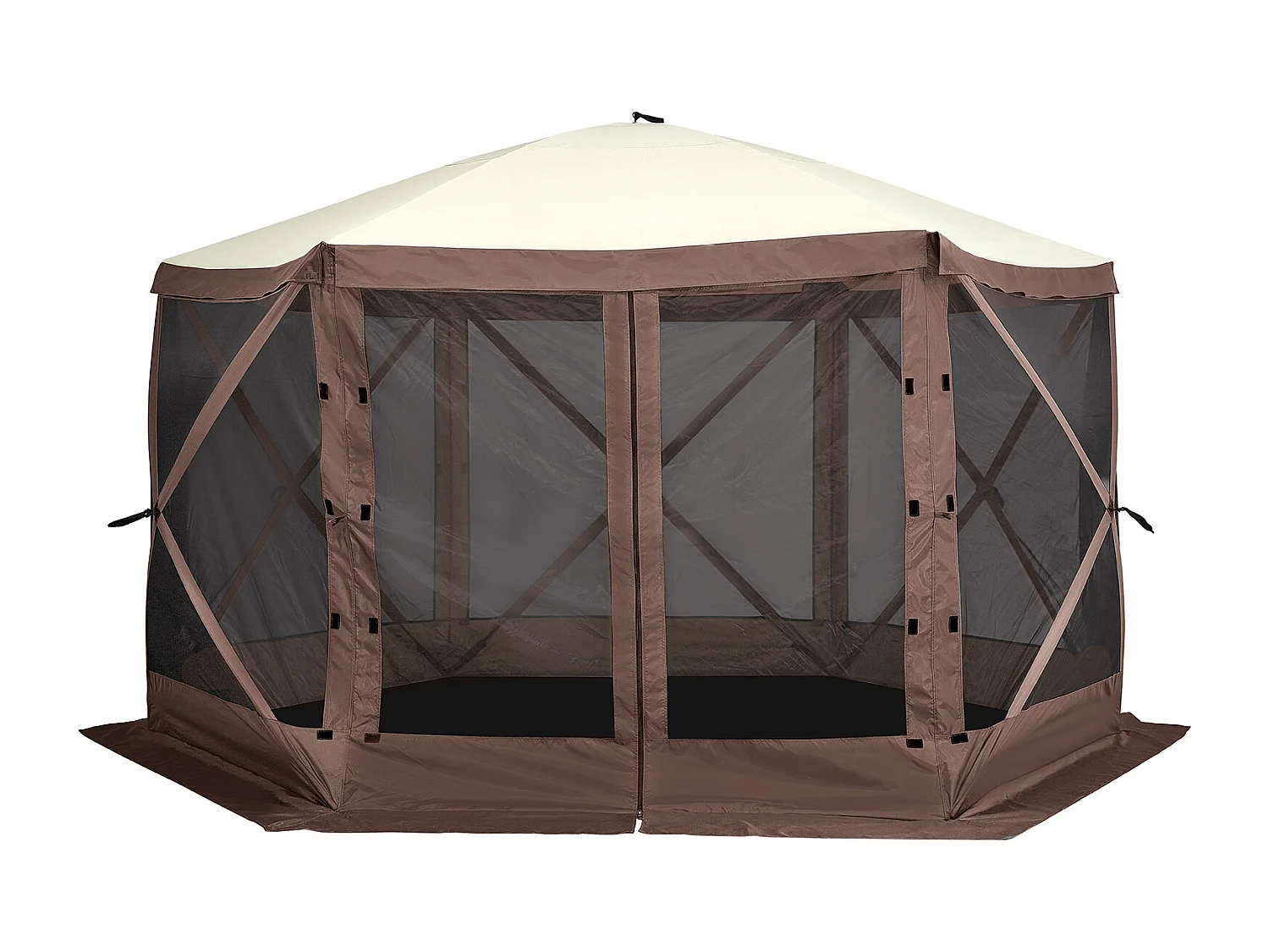 Tonnelle SucceBuy Tente Tonnelle Escamotable,Abri Solaire à 6 Côtés avec Panneaux D'intimité Amovibles et Fenêtres en Maille, 350.5 x 350.5 Cm