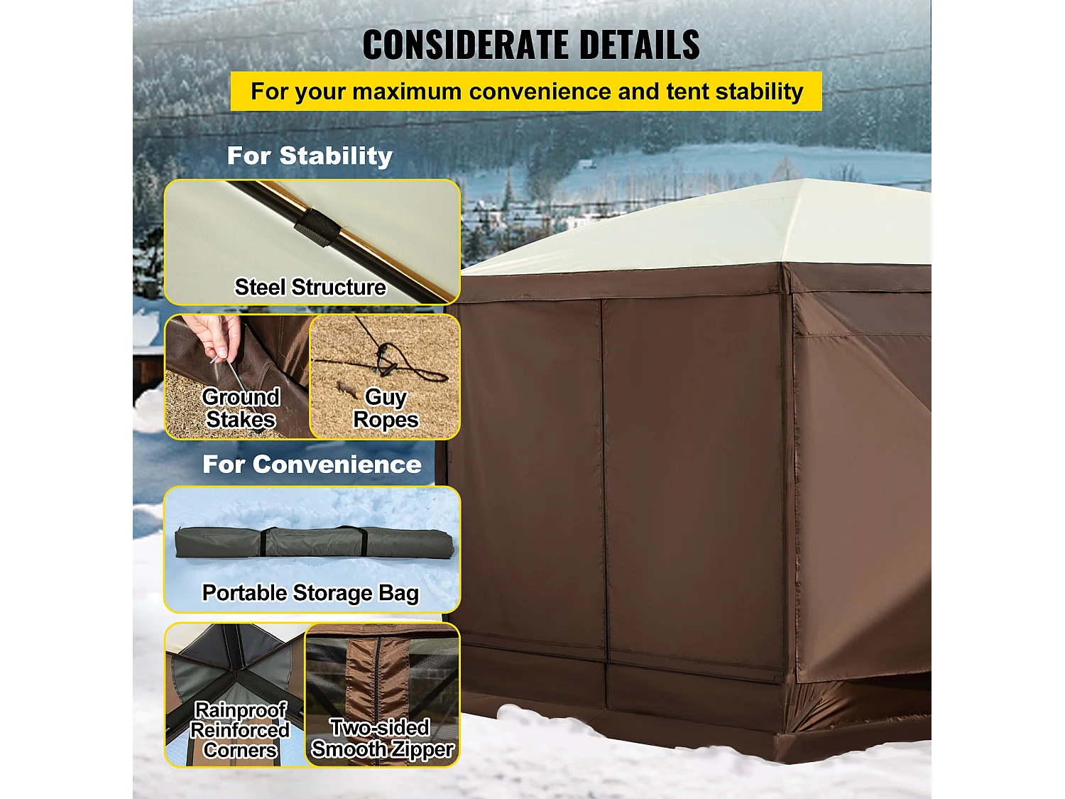 Tent SucceBuy Pop-Up Camping Gazebo 365Cm x 365Cm, 6-Zijdige Luifel, Zonwering