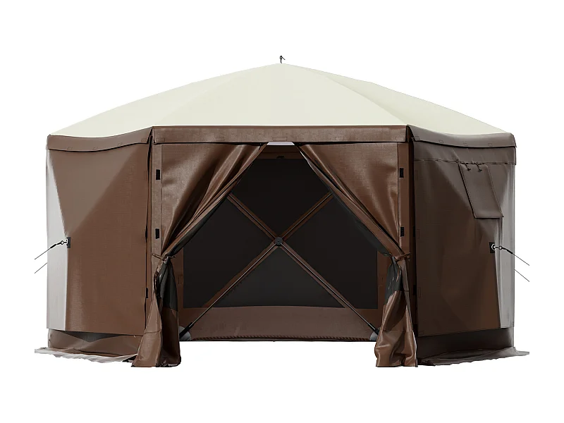 Gazebo SucceBuy Gazebo da Giardino, Tenda da Campeggio Pop-Up a 6 Lati, 305 x 305 Cm, con Finestre in Rete, Borsa per il Trasporto Portatile e Picchetti da Terra.