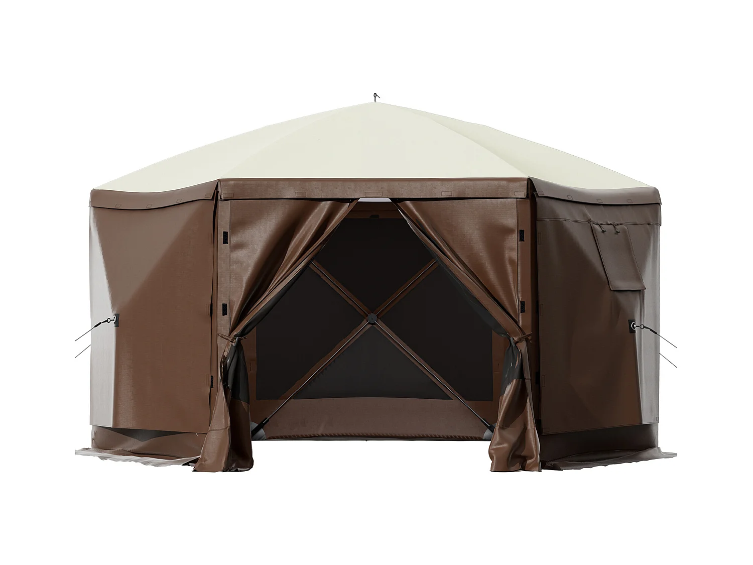 Tent SucceBuy Gazebo Tuintent, 305 x 305 Cm 6-Zijdige Opvouwbare Kampeerschuilplaats met Gaasramen, Draagbare Draagtas en Grondpennen