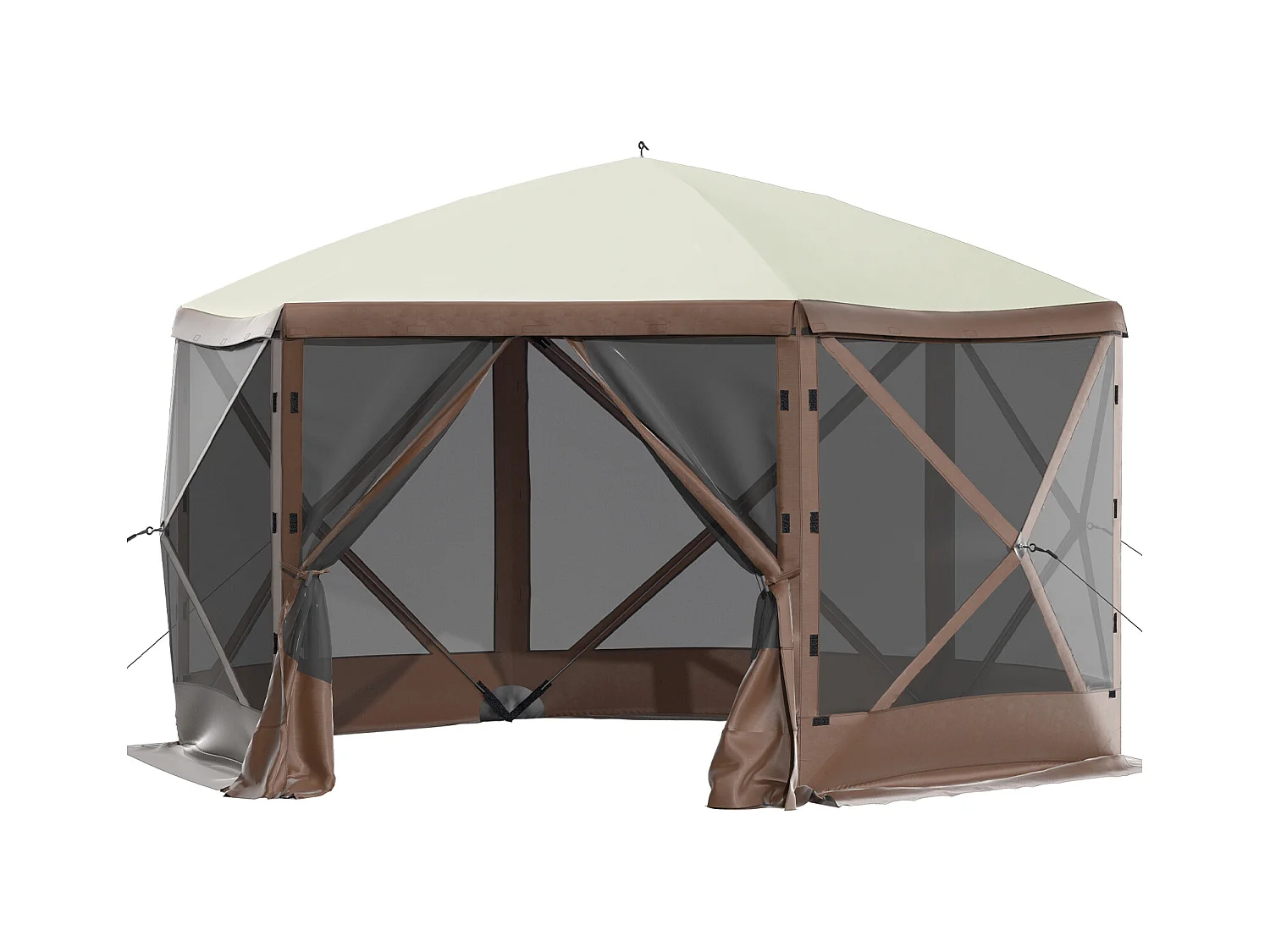 Pavillonzelt SucceBuy Pavillon-Gartenzelt, 305 x 305 Cm, 6-Seitiger Pop-Up-Campingunterstand mit Netzfenstern, Tragbarer Tragetasche und Erdnägeln
