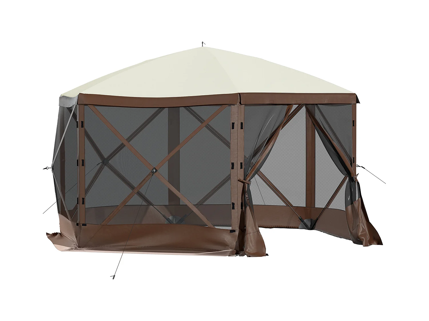 Pavillonzelt SucceBuy Pavillon-Gartenzelt, 305 x 305 Cm, 6-Seitiger Pop-Up-Campingunterstand mit Netzfenstern, Tragbarer Tragetasche und Erdnägeln
