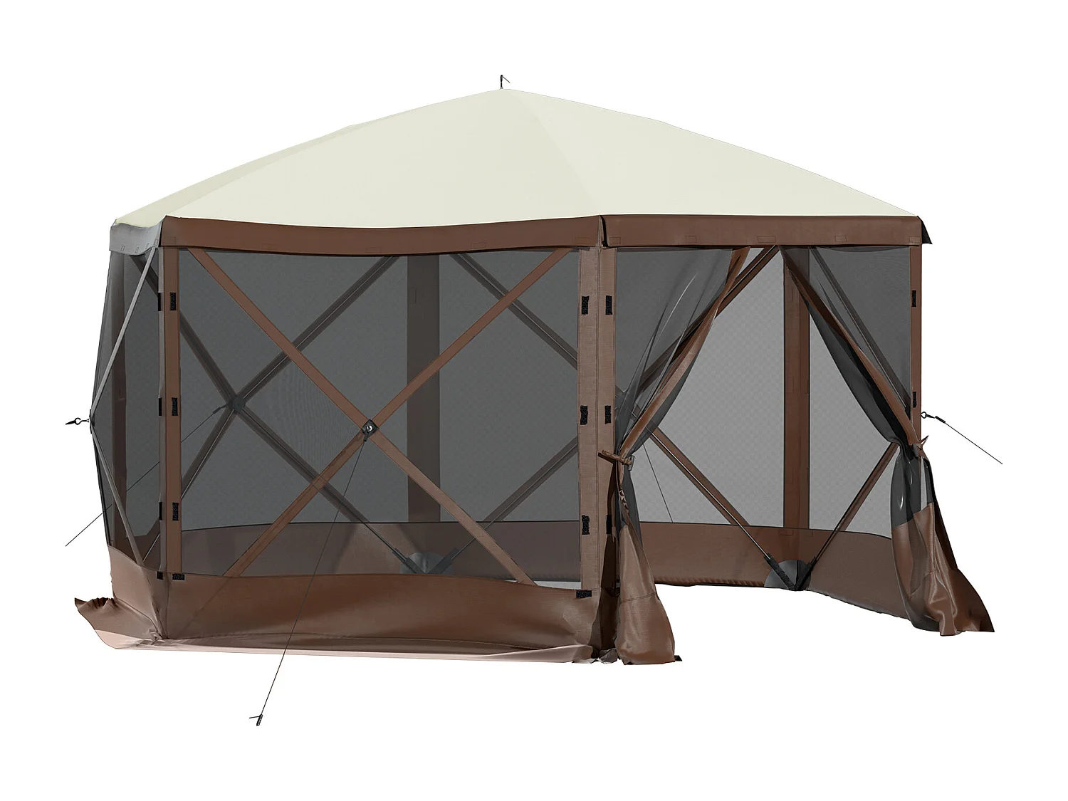 Tent SucceBuy Gazebo Tuintent, 305 x 305 Cm 6-Zijdige Opvouwbare Kampeerschuilplaats met Gaasramen, Draagbare Draagtas en Grondpennen