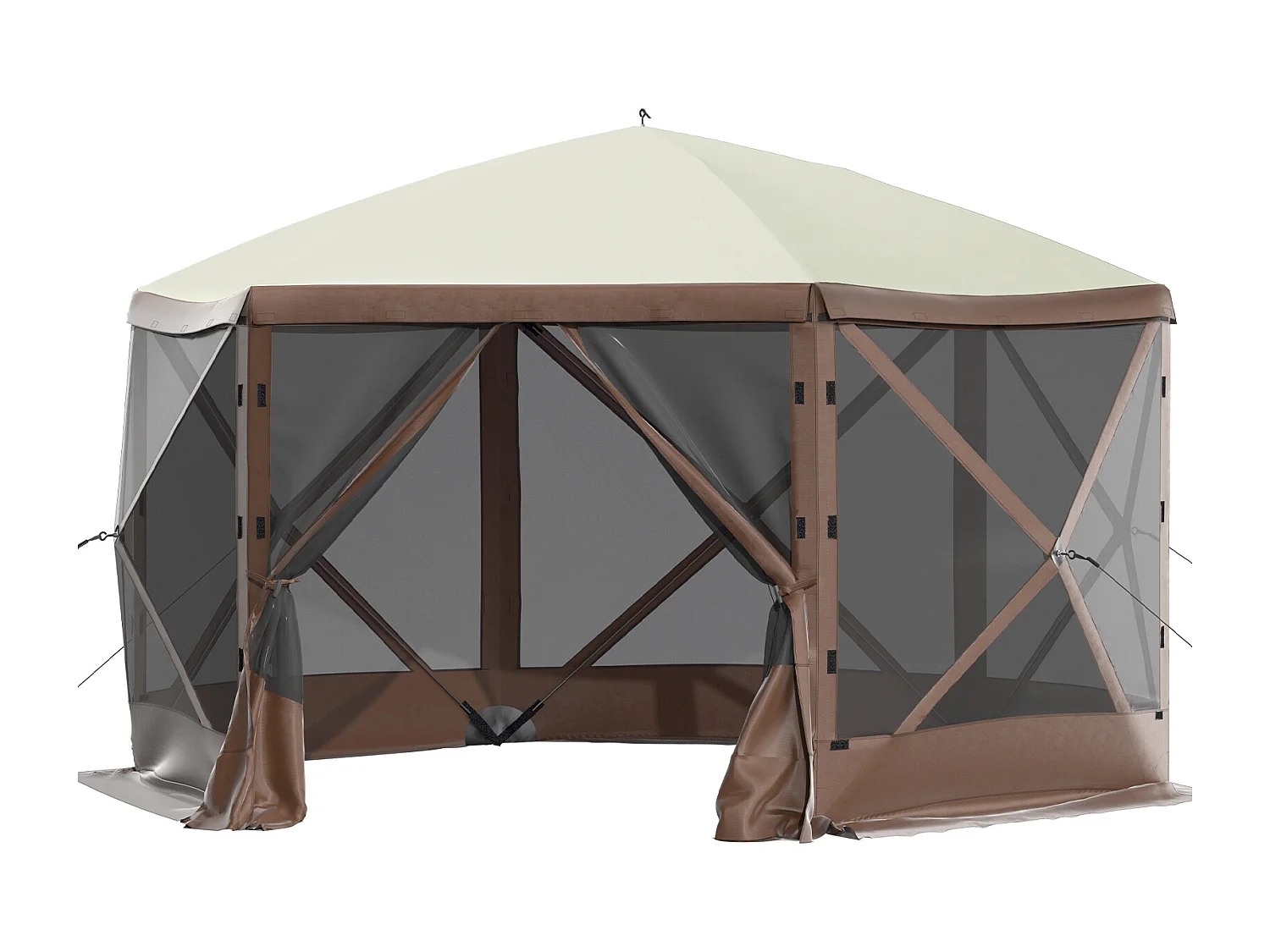 Tent SucceBuy Gazebo Tuintent, 305 x 305 Cm 6-Zijdige Opvouwbare Kampeerschuilplaats met Gaasramen, Draagbare Draagtas en Grondpennen