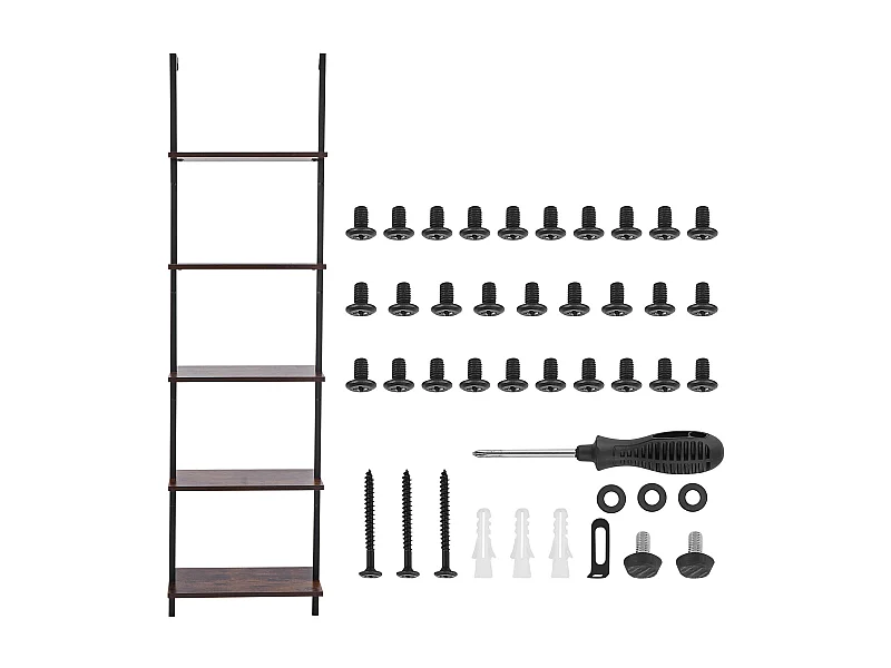 Półka Industrialska 5-poziomowa SucceBuy, 48x30 cm, Montaż na Ścianie, Drewno Rustykalne, Przechowywanie, Czarna