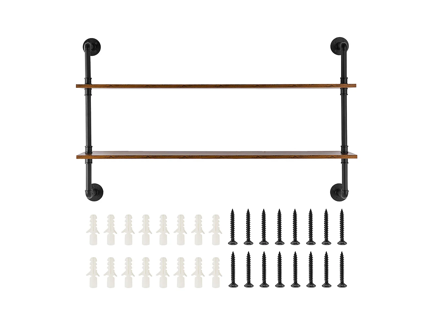 Étagère Murale Tuyau Industrielle SucceBuy, 124,5x26 cm, 2 Niveaux, Support de Rangement Mural en Bois Rustique, Noir