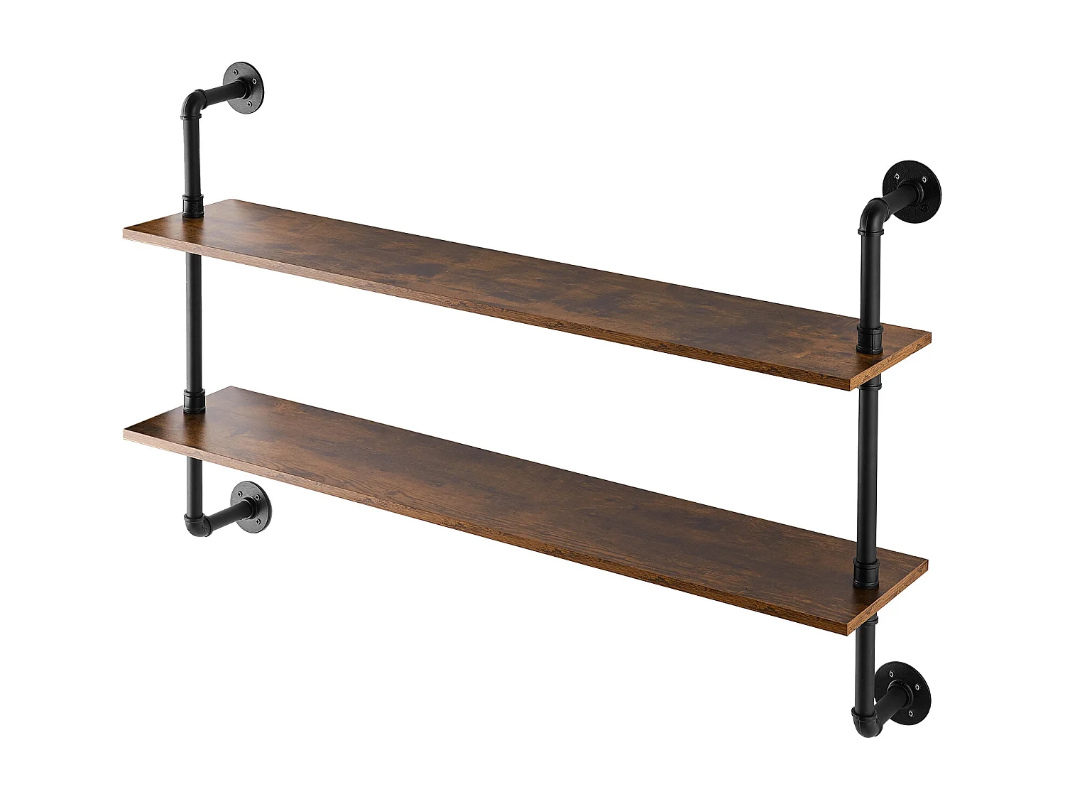 Étagère Murale Tuyau Industrielle SucceBuy, 124,5x26 cm, 2 Niveaux, Support de Rangement Mural en Bois Rustique, Noir